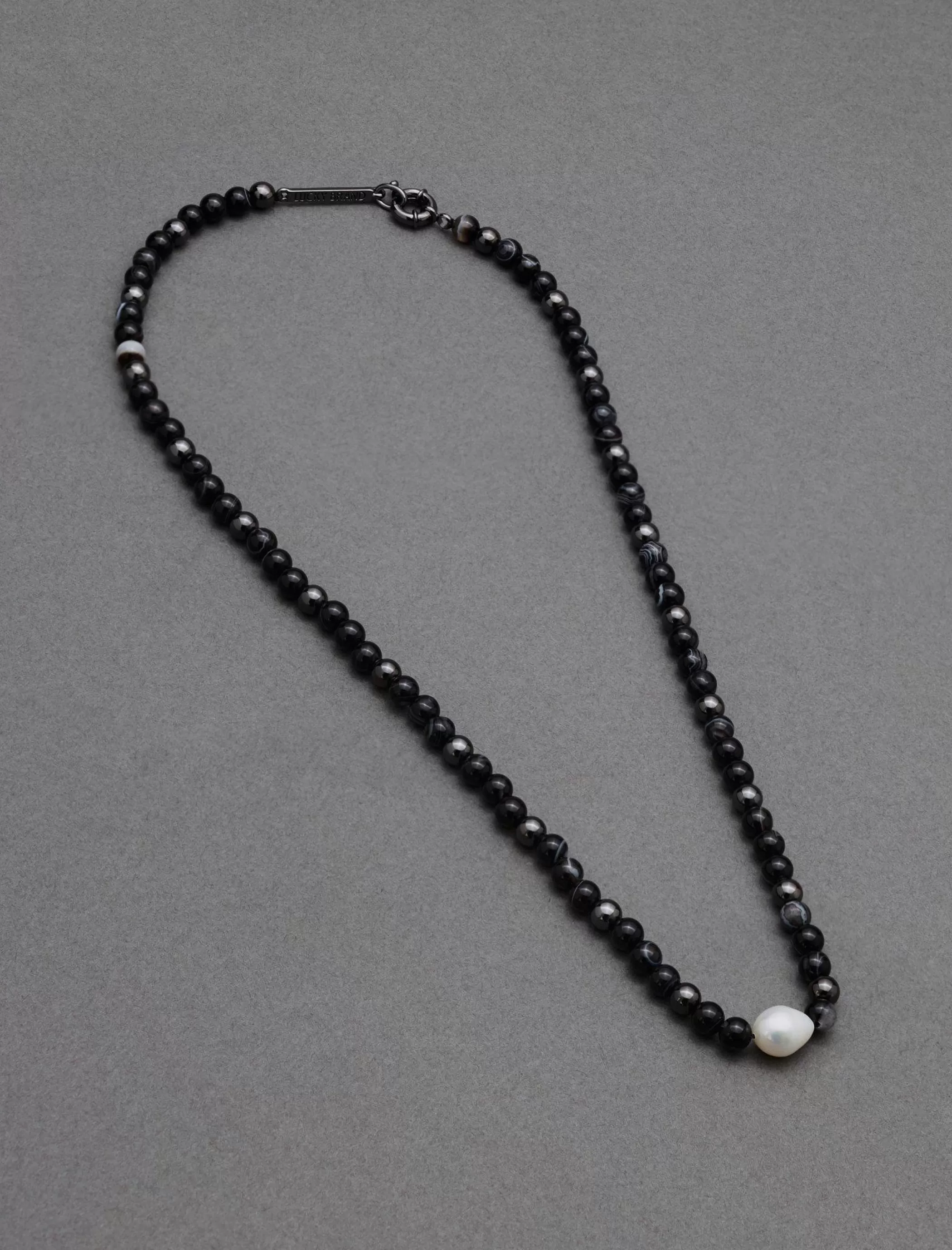 Lucky Brand Jewelry*mens beaded necklace silver