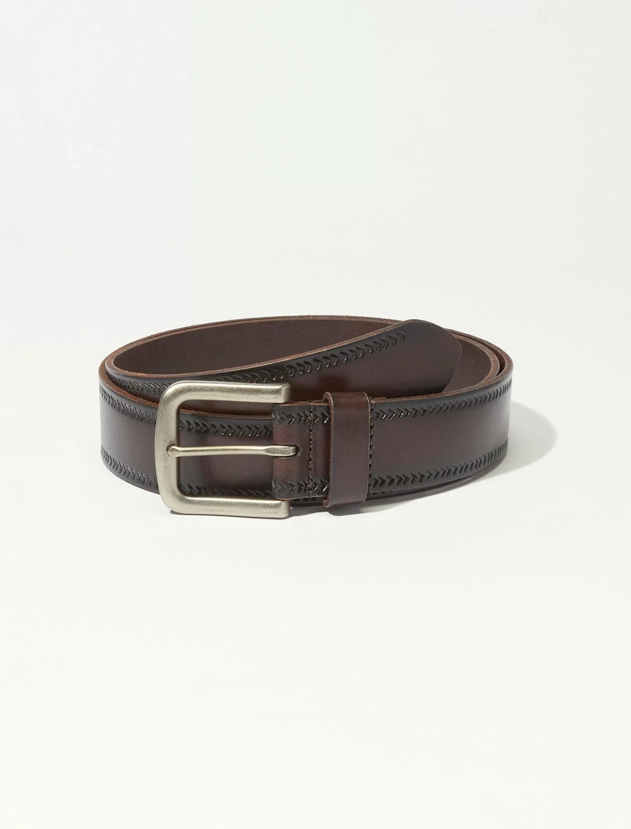 Lucky Brand Belts*mens embossed stitch belt dark brown