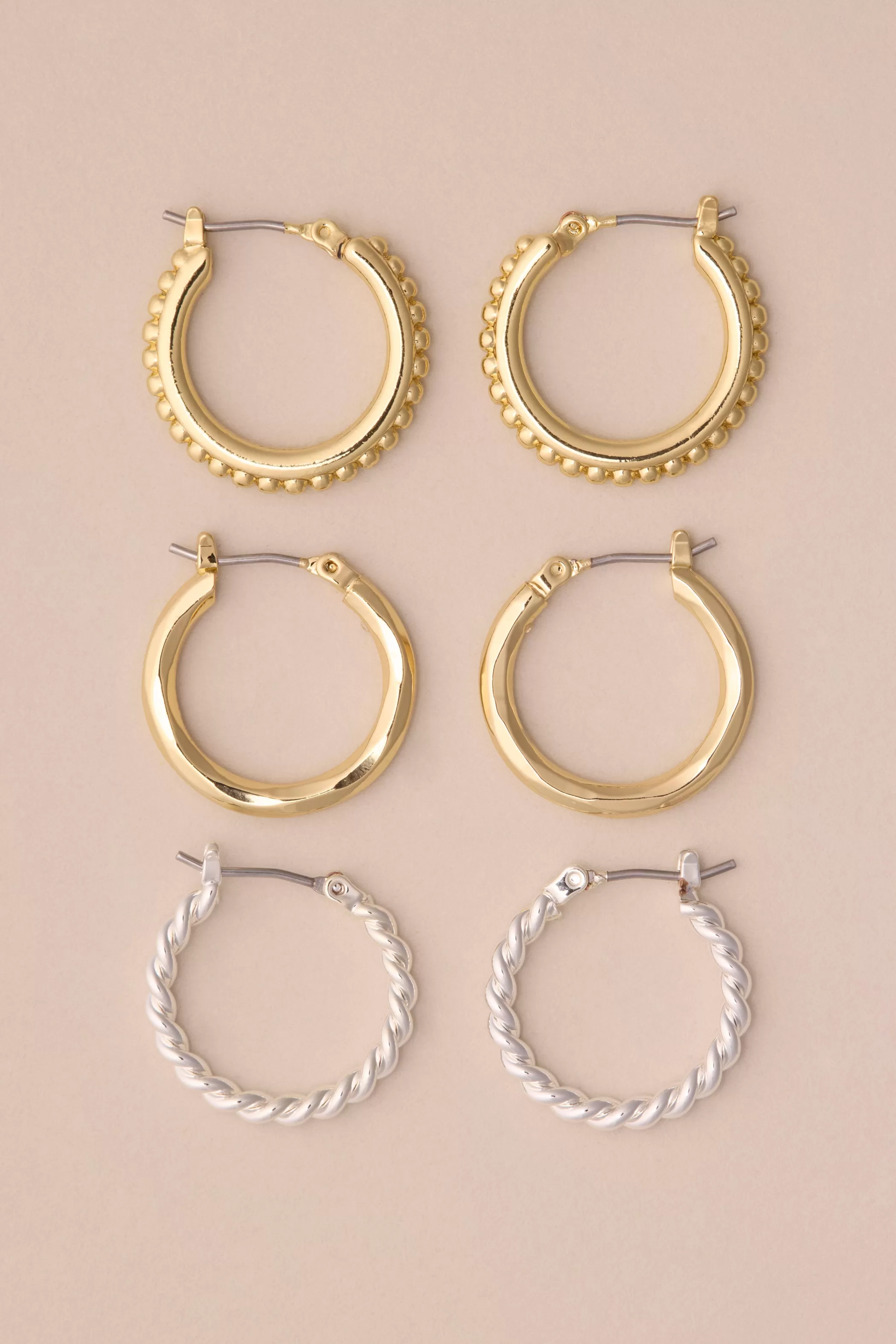 Lucky Brand Jewelry*mini textured hoop sets two tone