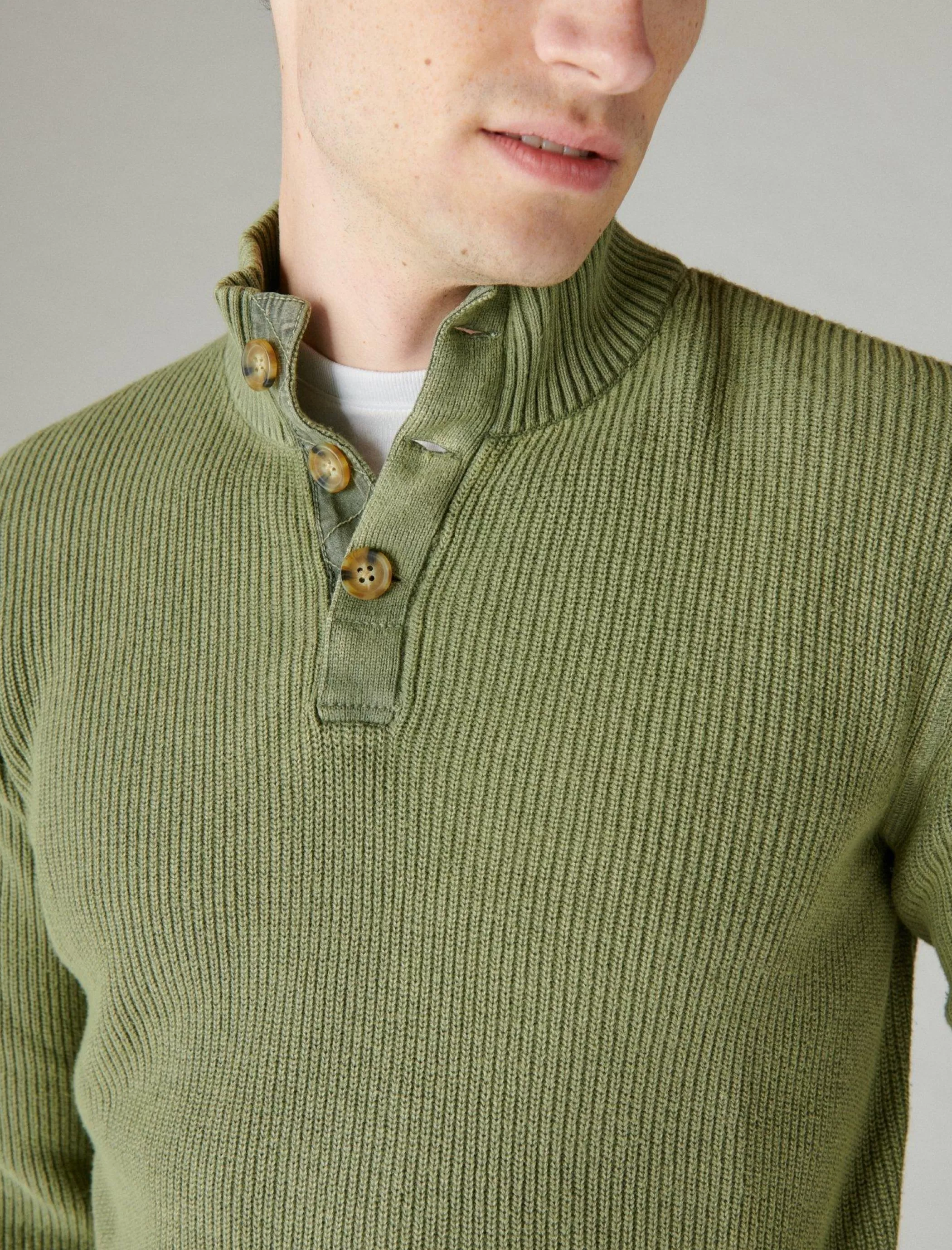 Lucky Brand Sweaters*mixed media mock neck sweater army green acid wash