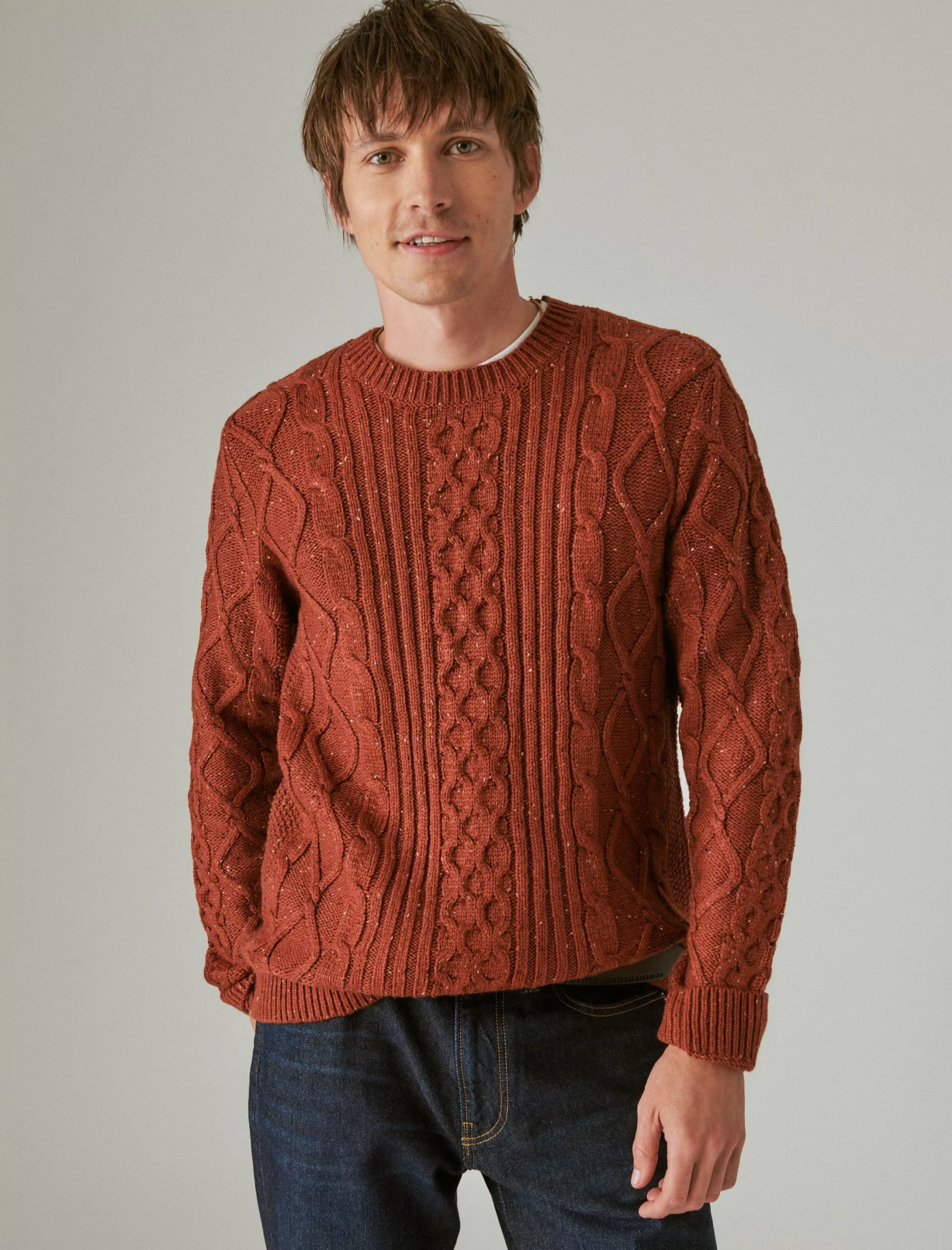 Lucky Brand Sweaters*mixed stitch tweed crew neck sweater terracotta