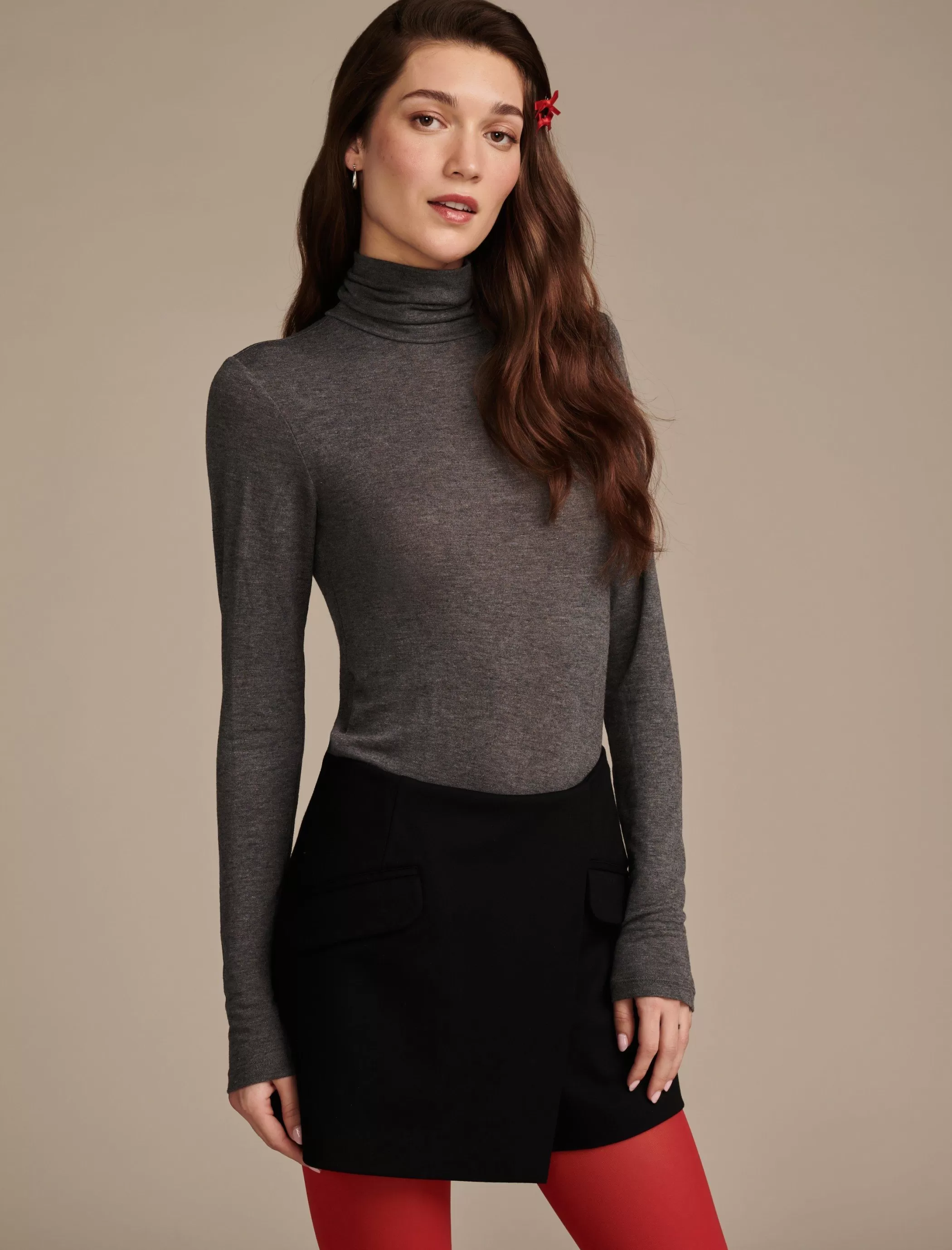 Lucky Brand Knit Tops*mock neck layering top charcoal heather