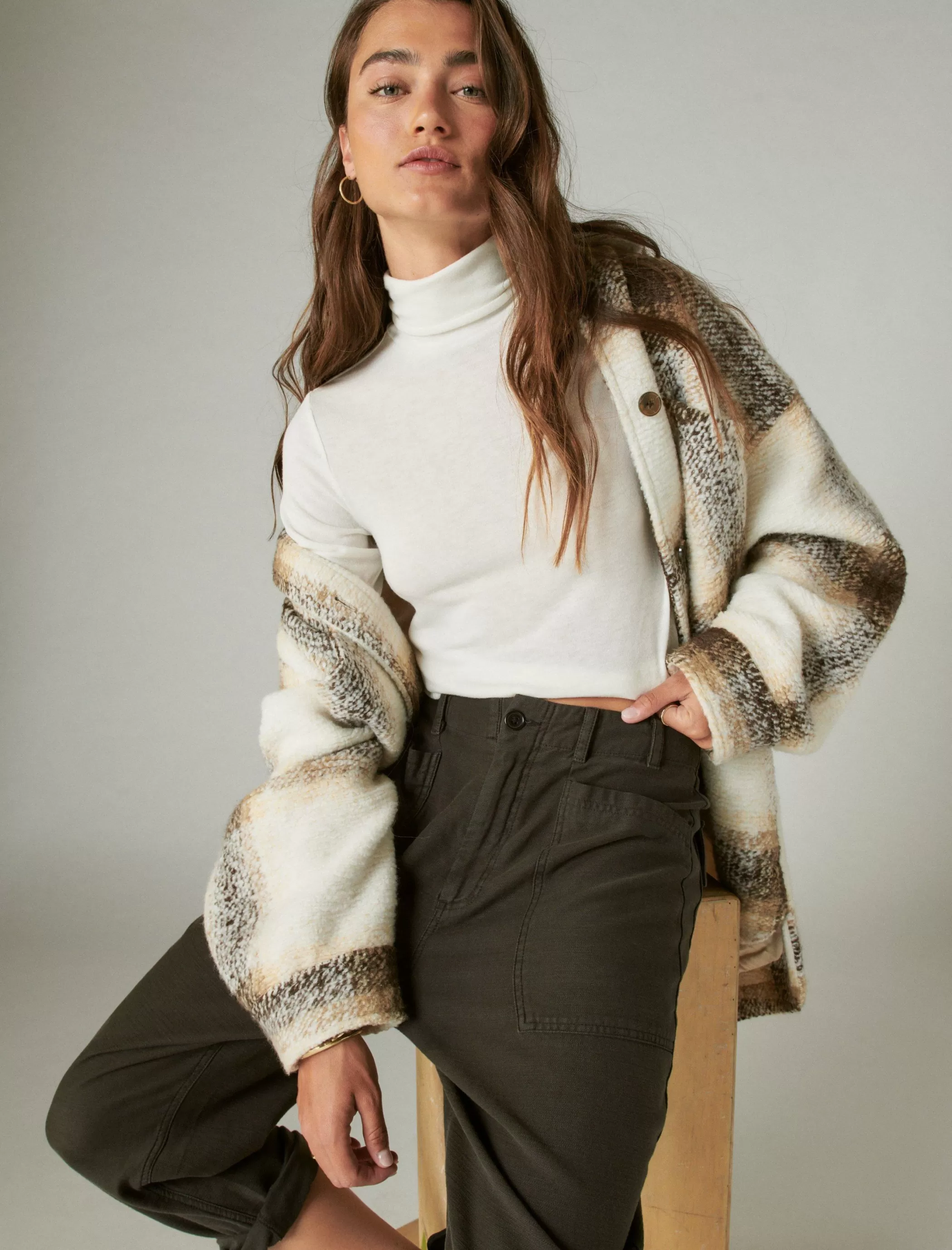 Lucky Brand Knit Tops*mock neck layering top egret