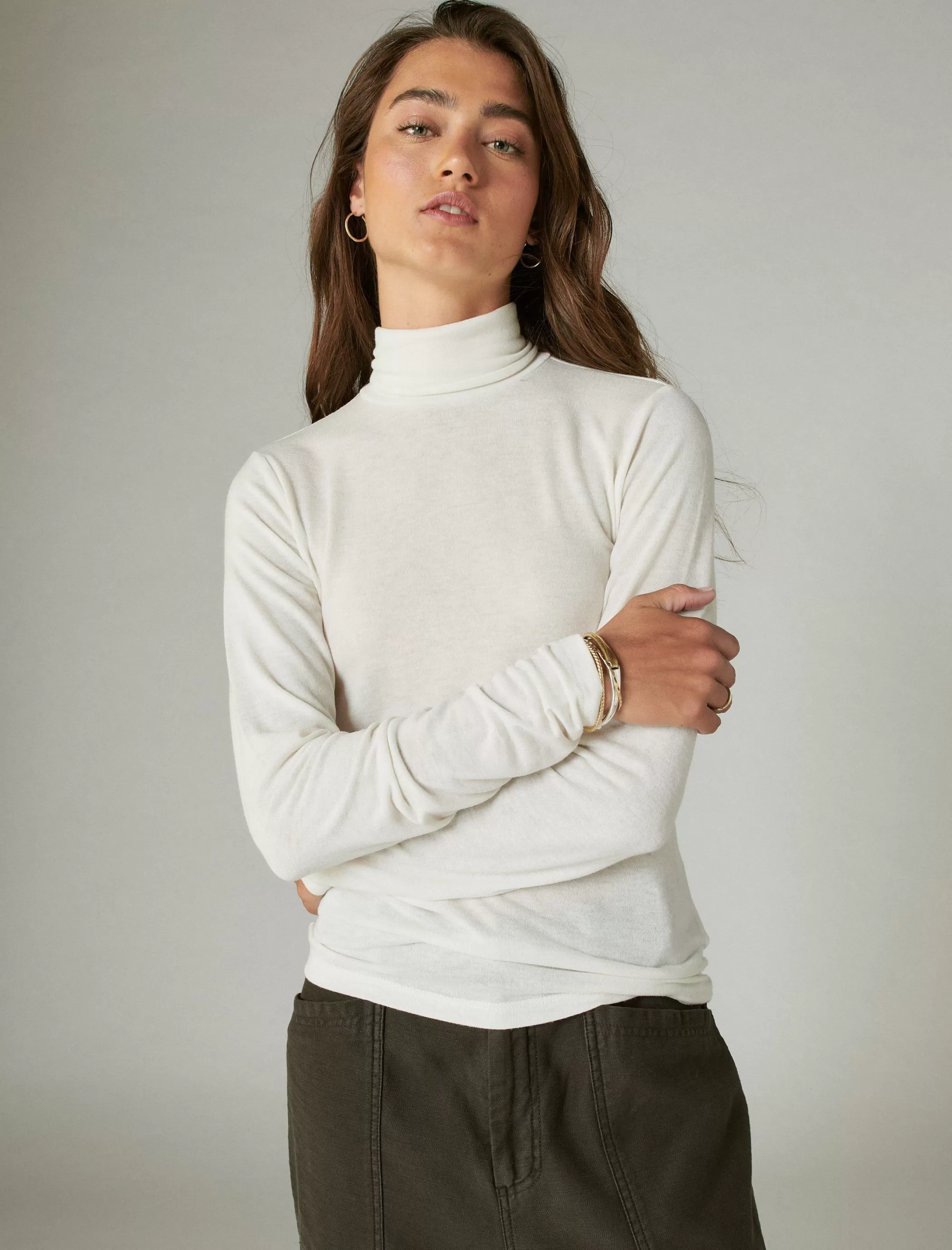 Lucky Brand Knit Tops*mock neck layering top egret