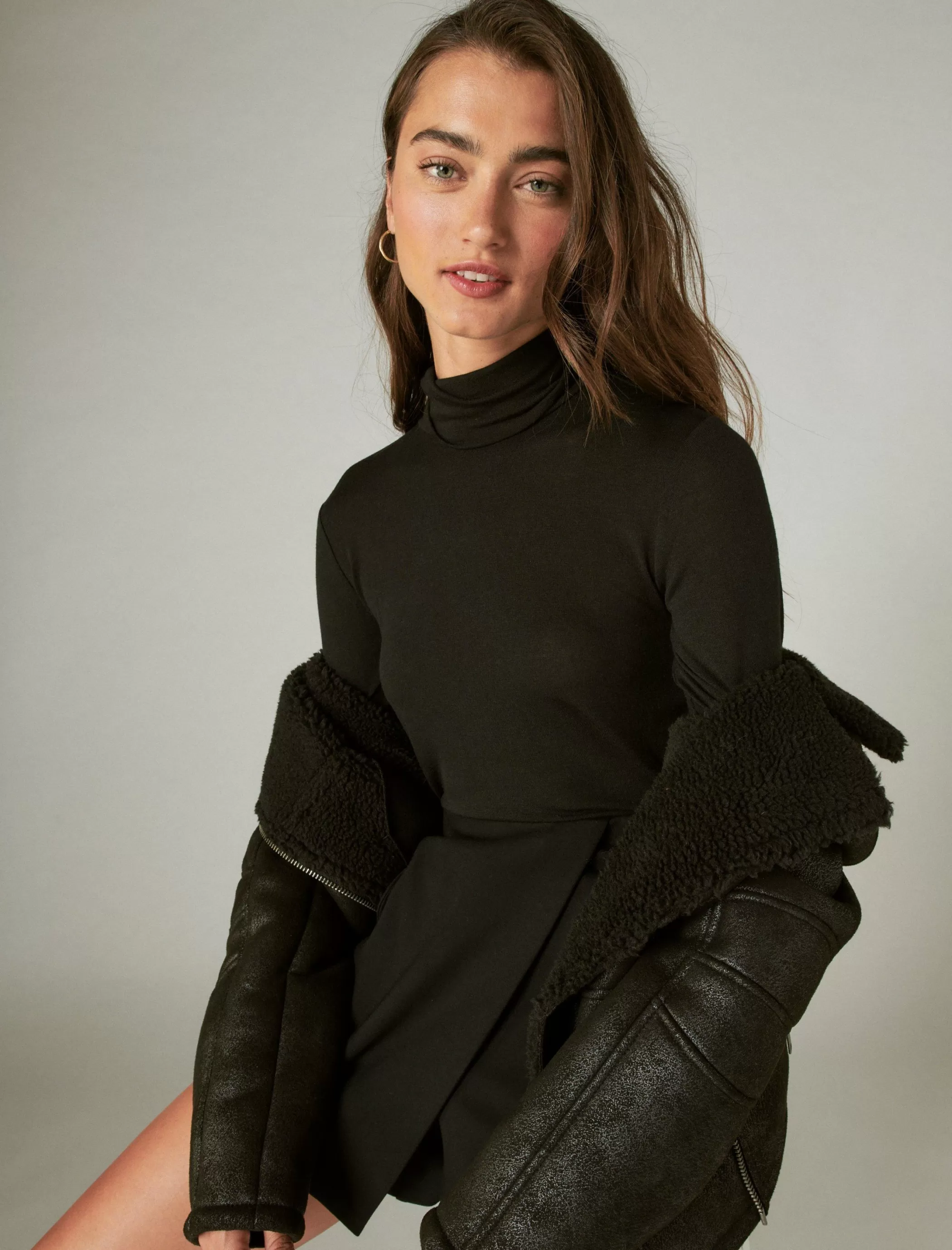 Lucky Brand Knit Tops*mock neck layering top jet black