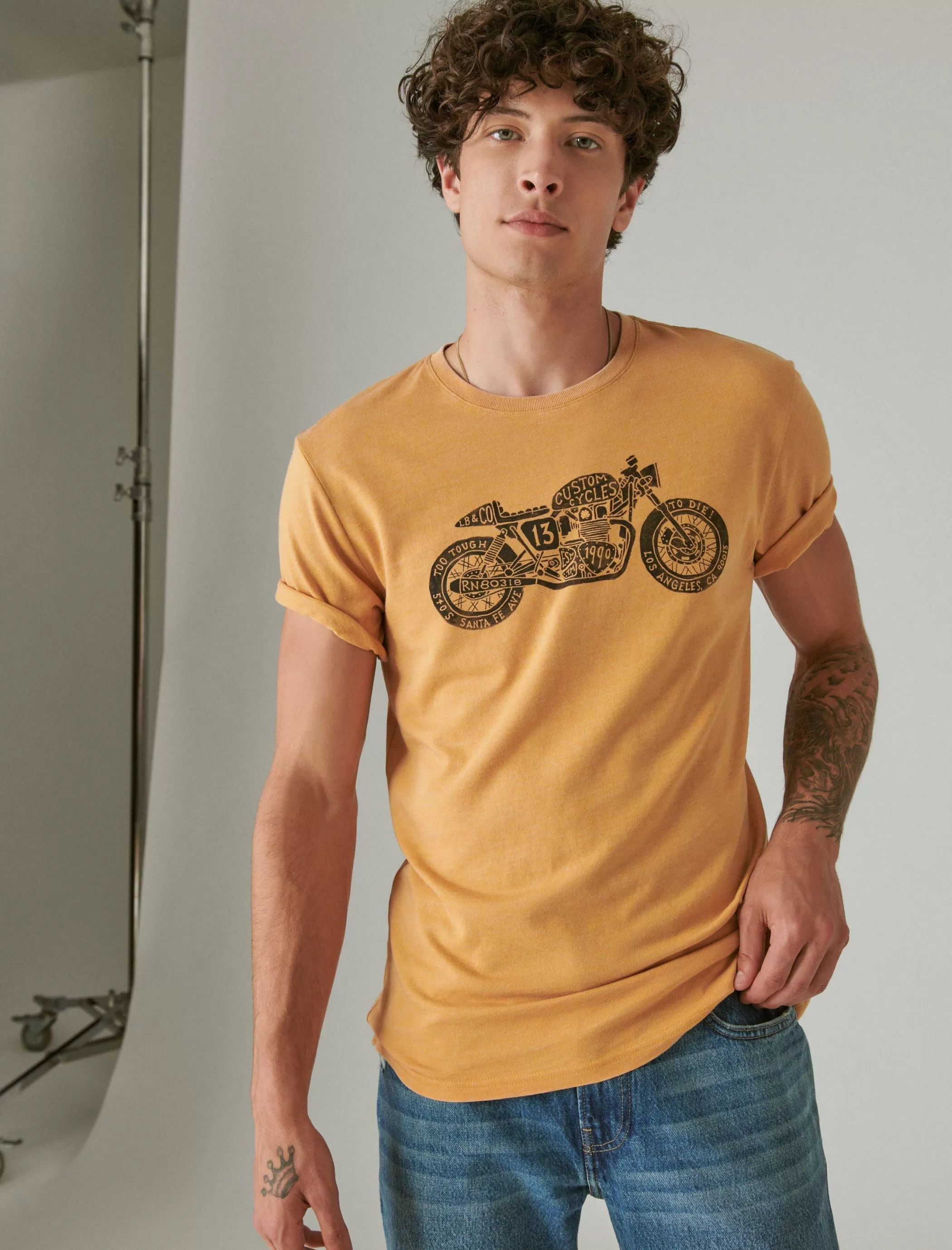 Lucky Brand Graphic Tees*moto bike spruce yellow