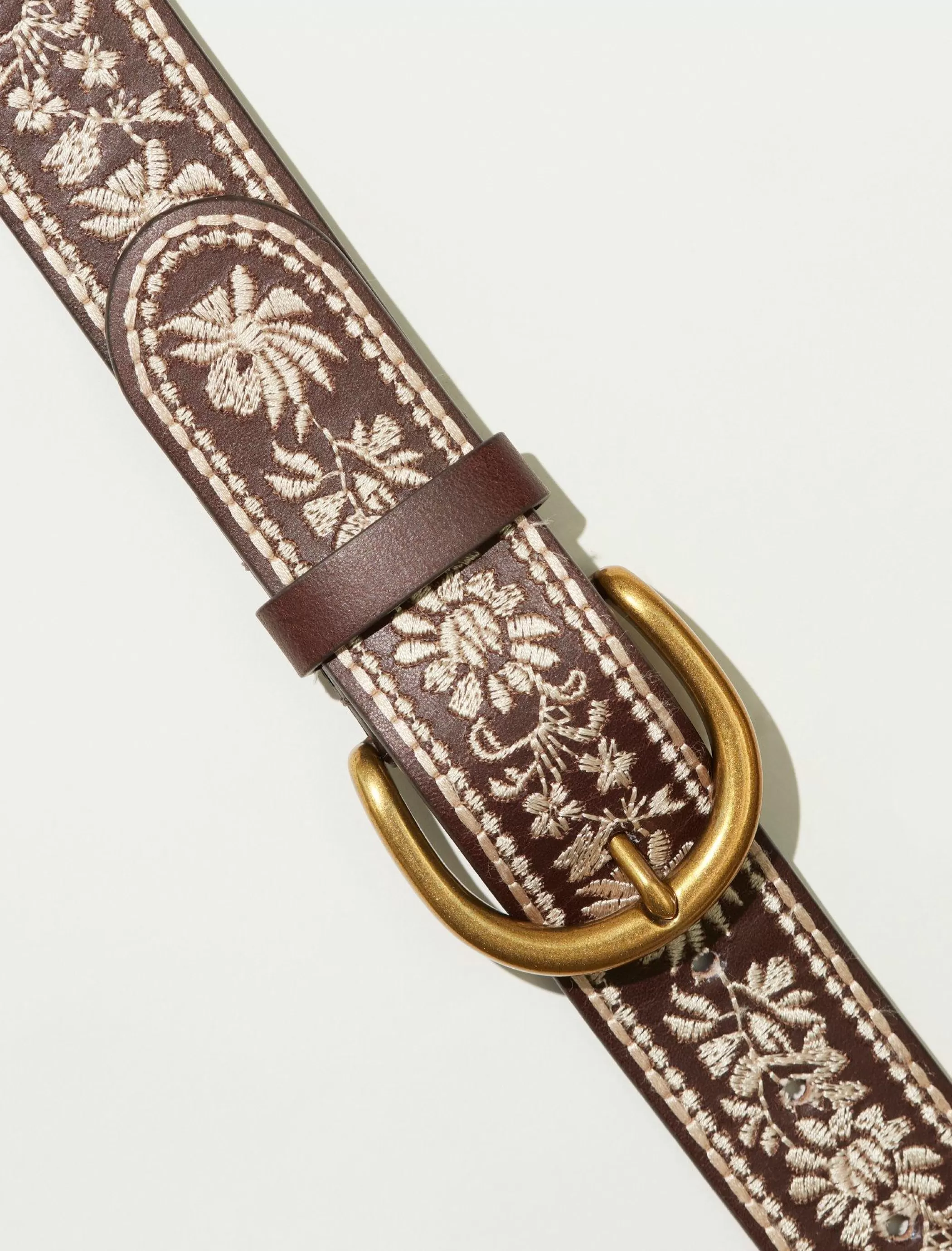 Lucky Brand Belts*natural floral all over emb belt medium brown