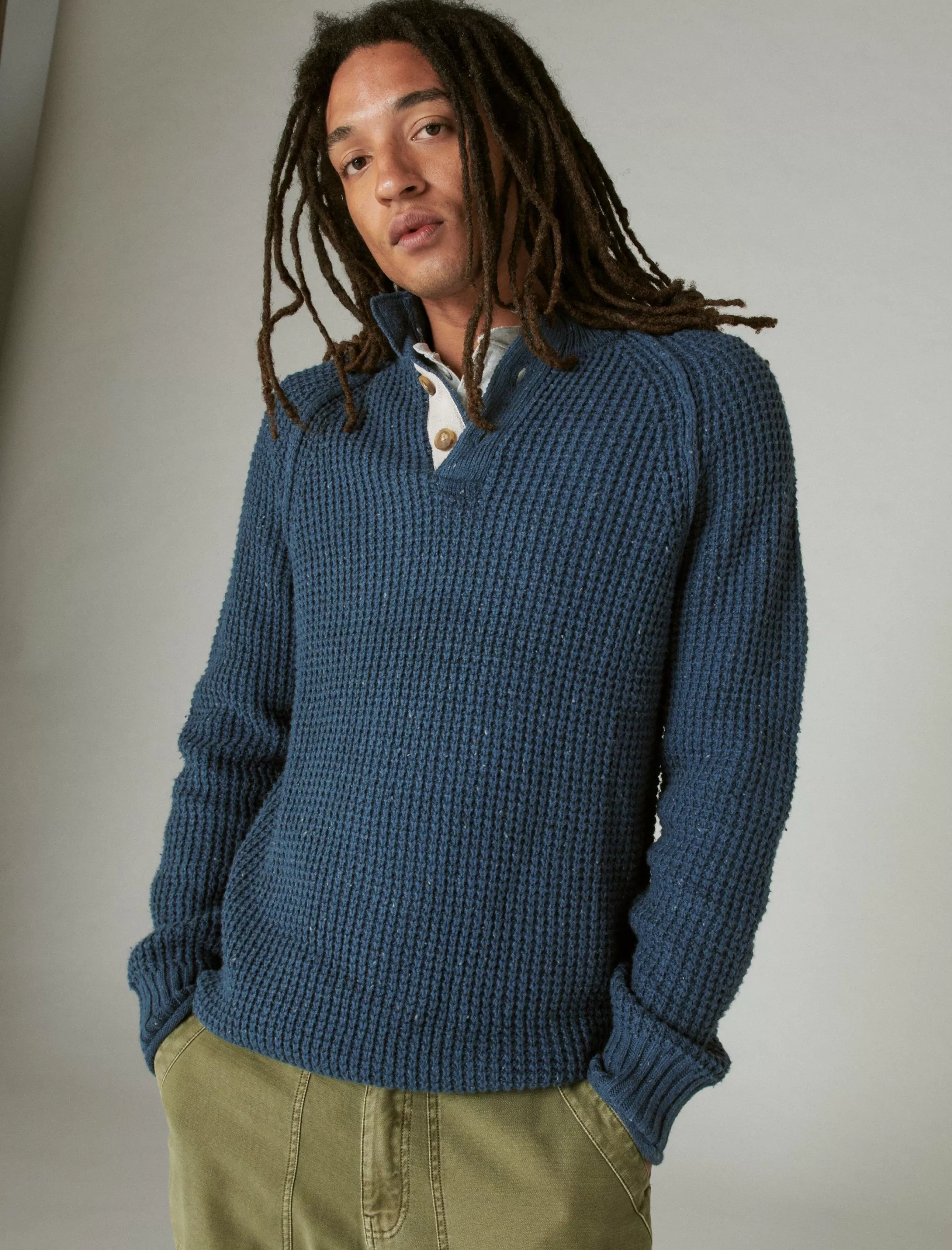 Lucky Brand Sweaters*nep mock neck sweater insignia blue tweed