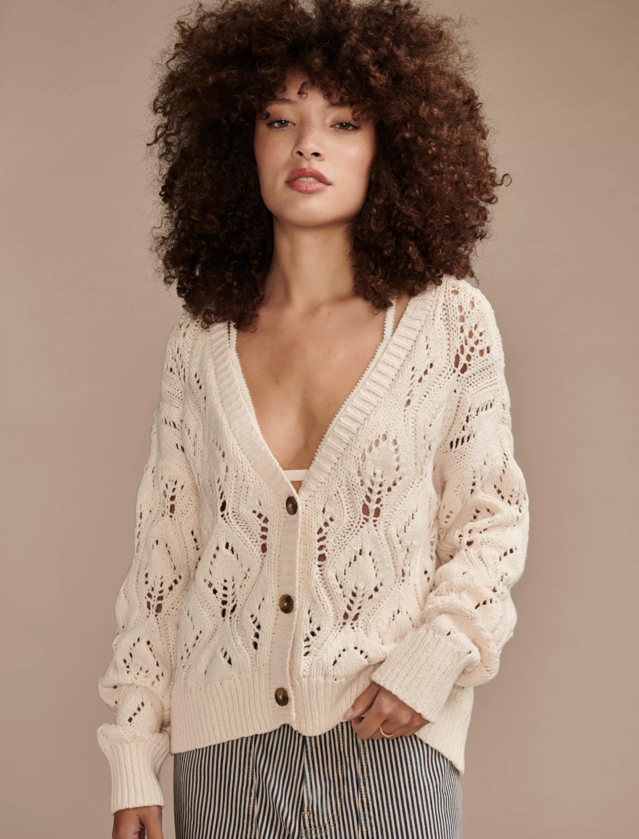 Lucky Brand Sweaters & Sweatshirts*open stitch button front cardigan tofu