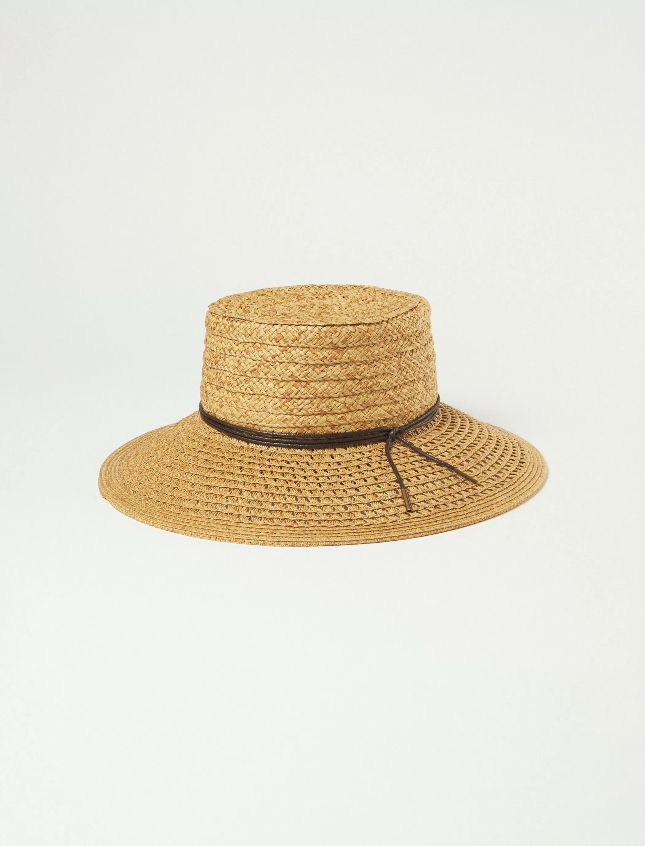 Lucky Brand Hats*open weave boater with leather tie medium brown