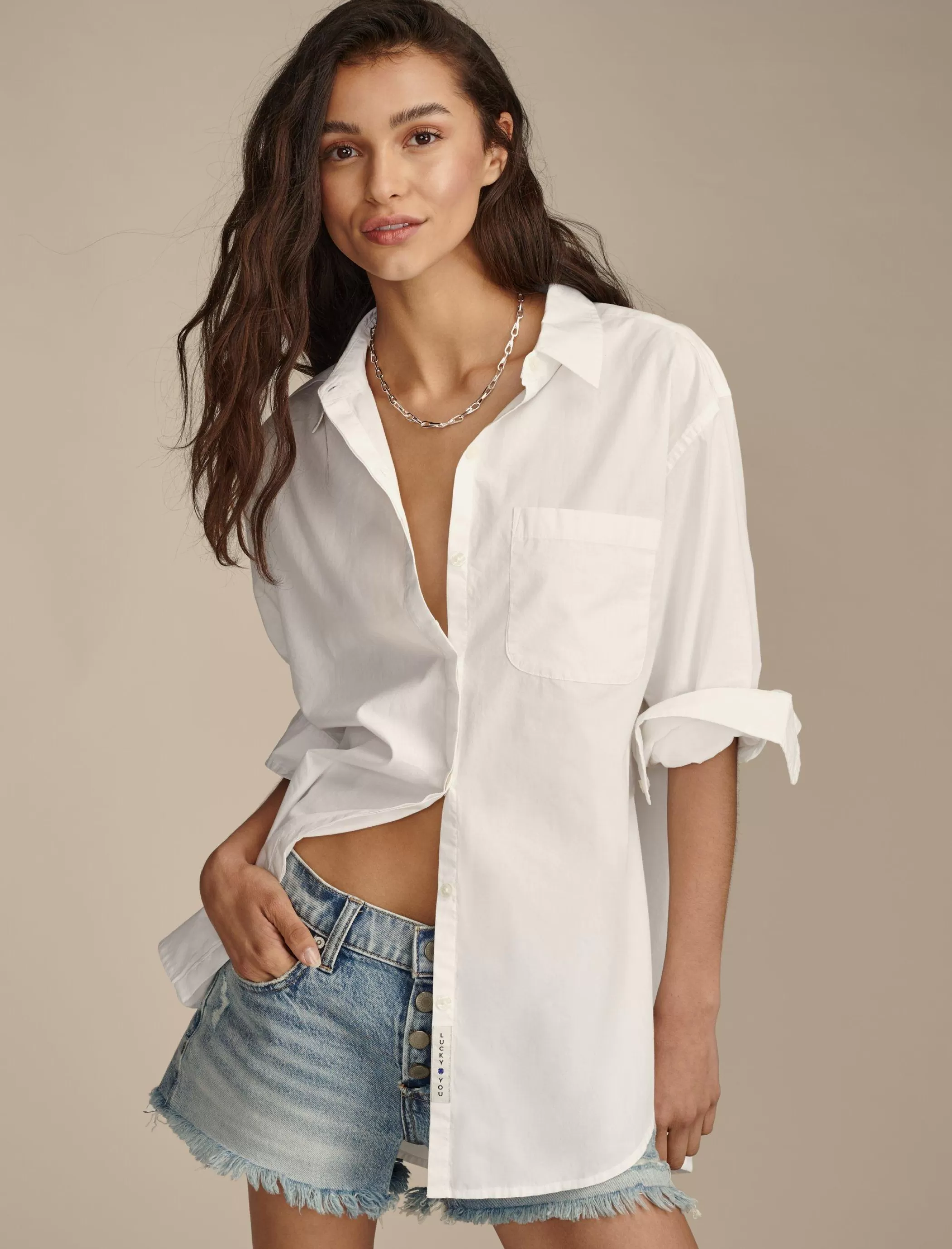 Lucky Brand Blouses*oversized button back top bright white