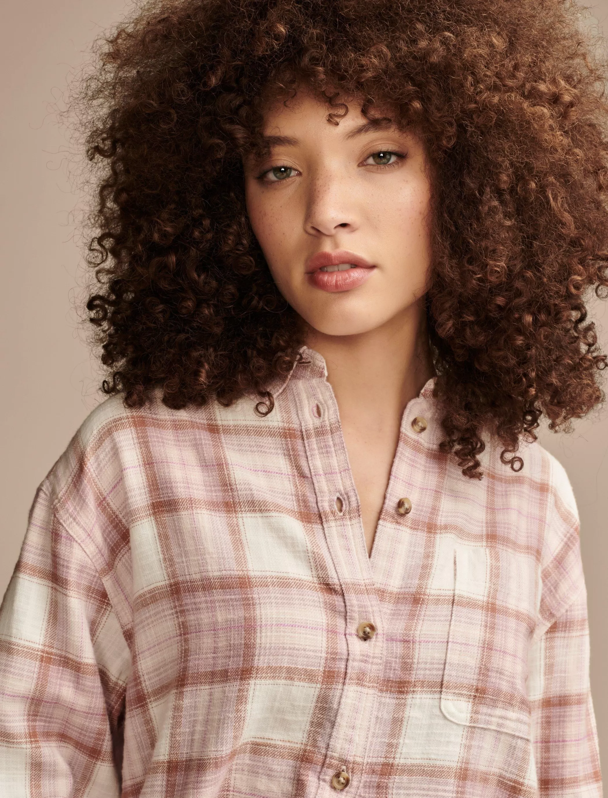 Lucky Brand Blouses*oversized plaid boyfriend pocket shirt sepia rose plaid