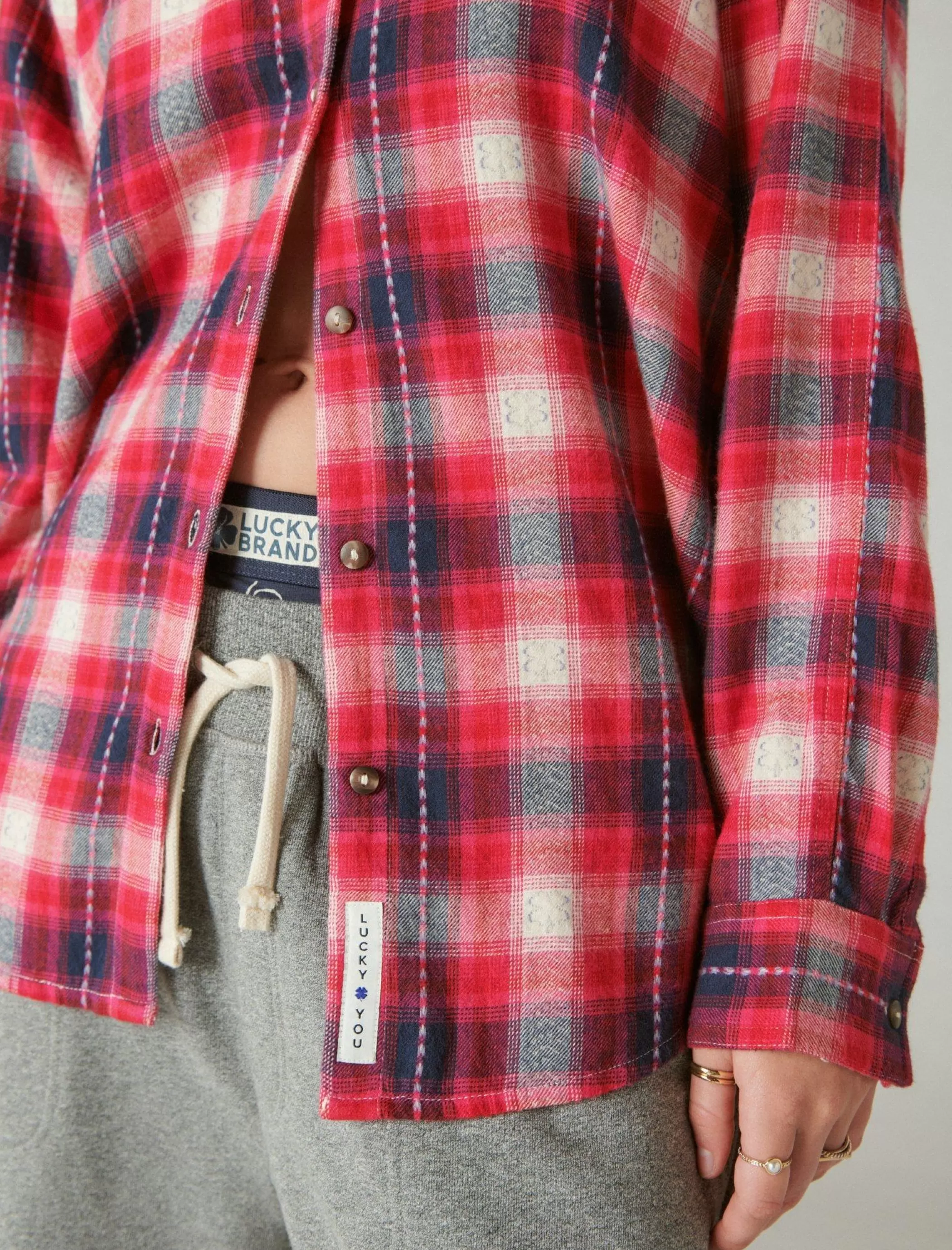 Lucky Brand Blouses*oversized plaid tunic red clover plaid