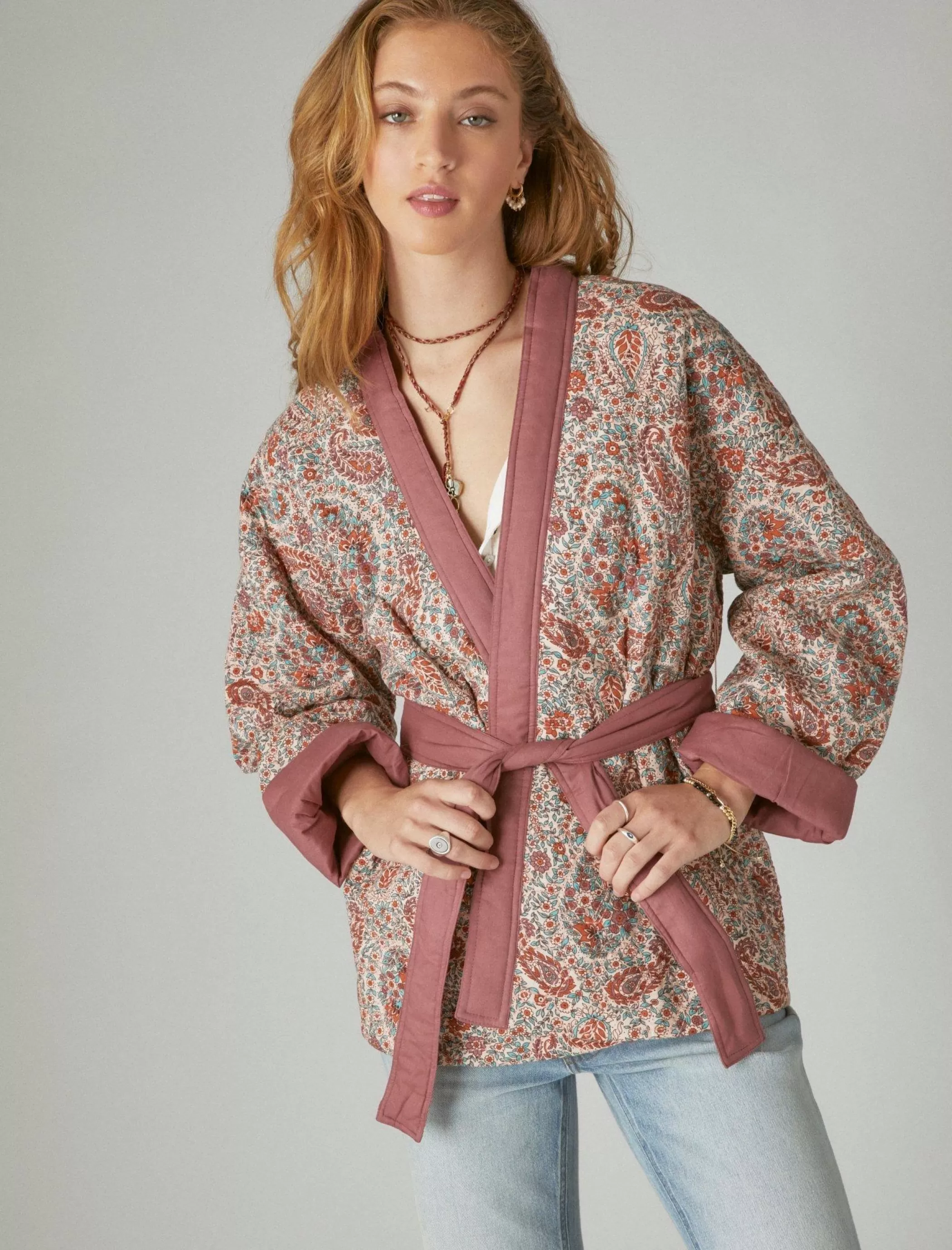 Lucky Brand Kimonos*paisley quilted kimono rose brown multi