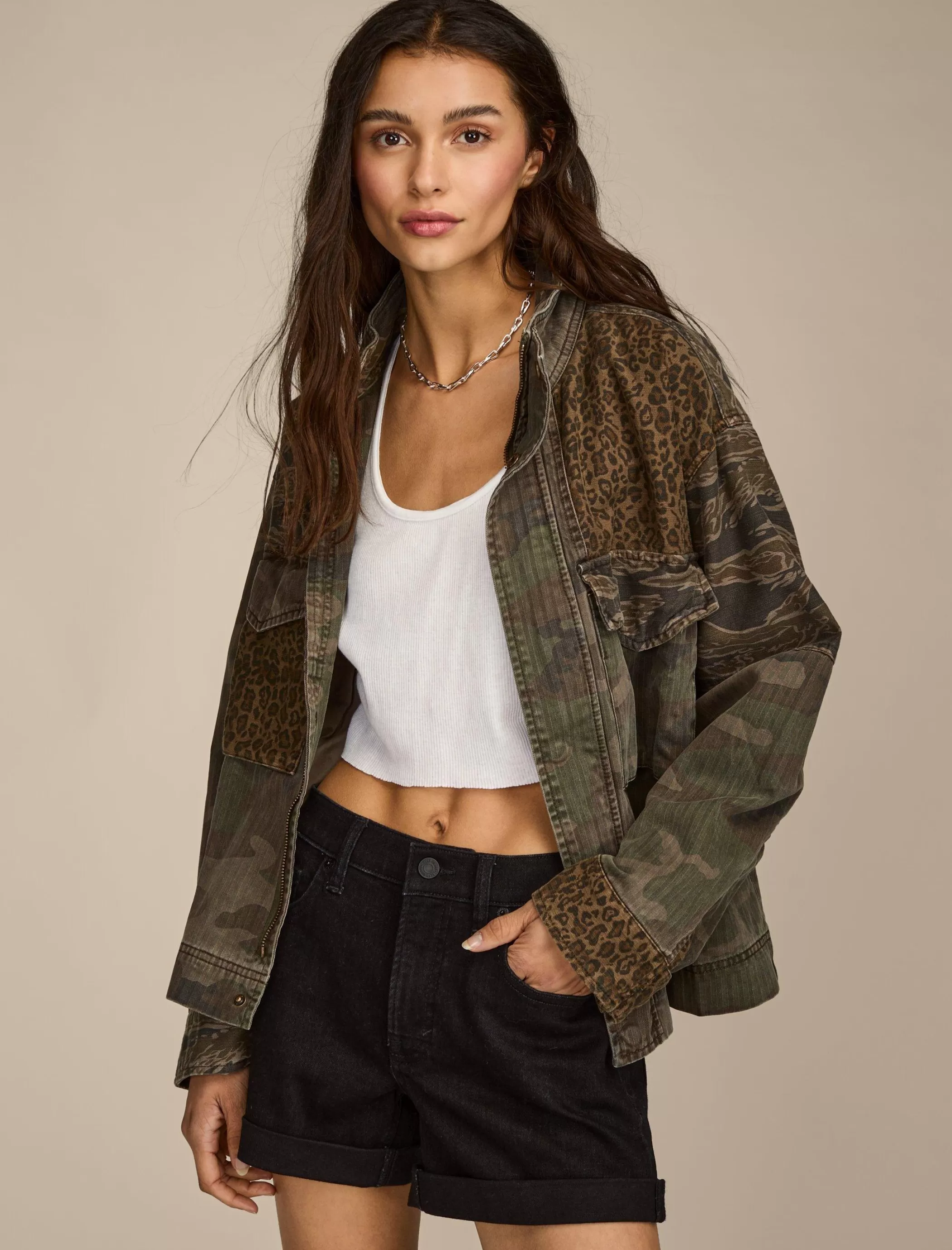 Lucky Brand Jackets & Outerwear*patchwork camo cropped jacket camo print mix