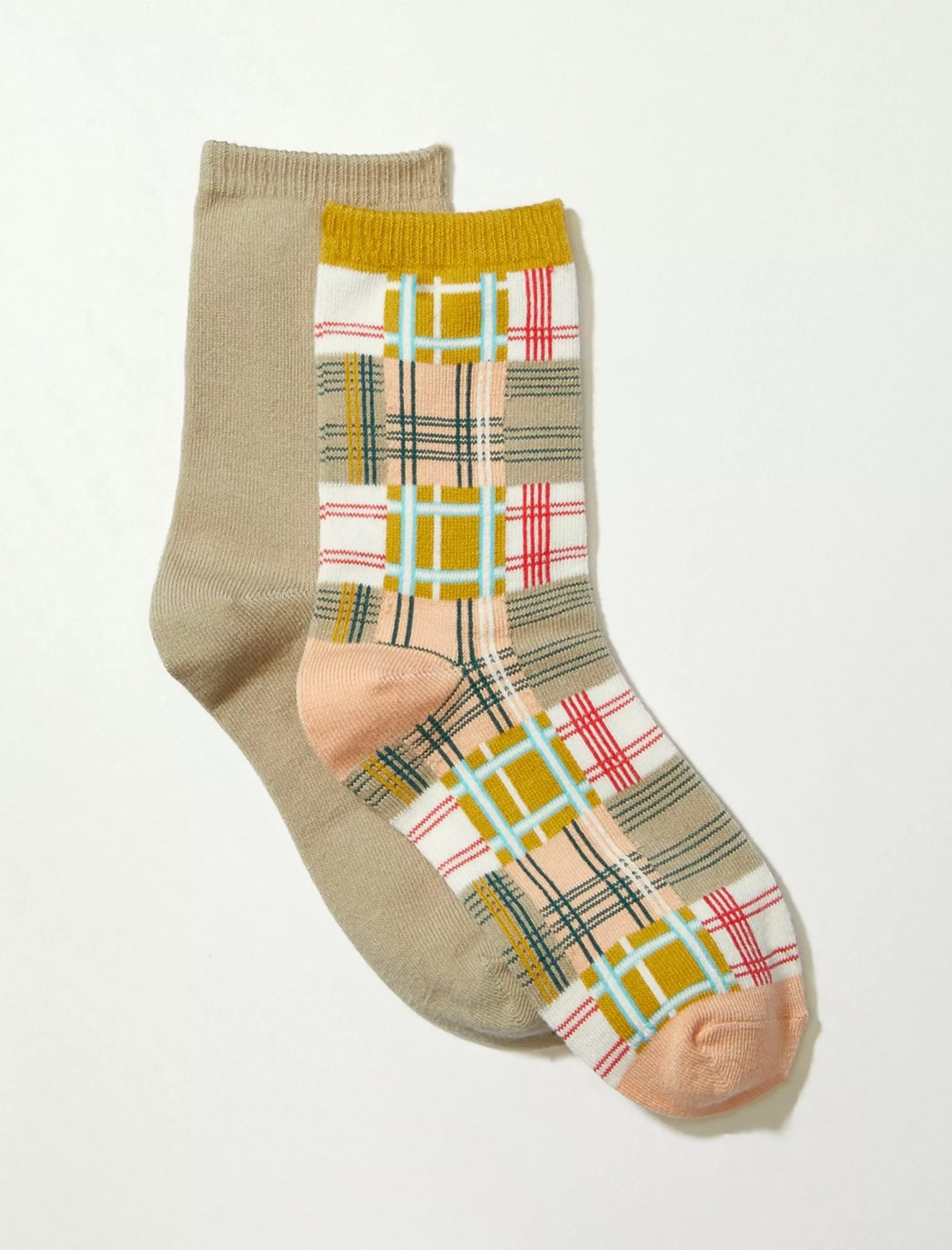 Lucky Brand Socks*patchwork plaid crew sock 2 pk multi