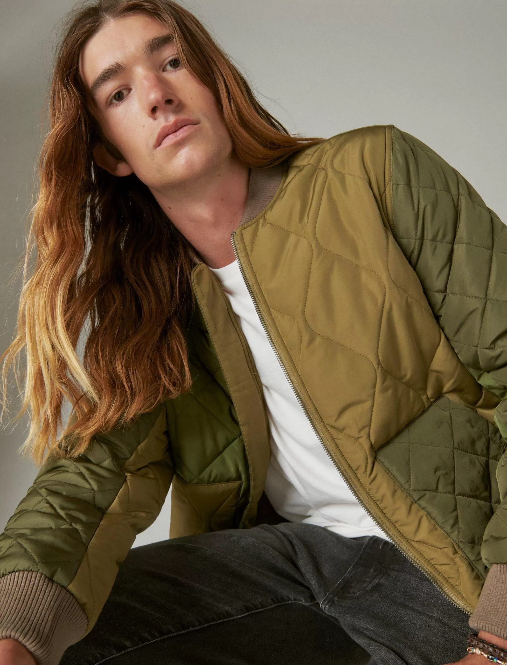 Lucky Brand Jackets & Outerwear*patchwork quilted bomber jacket olive multi