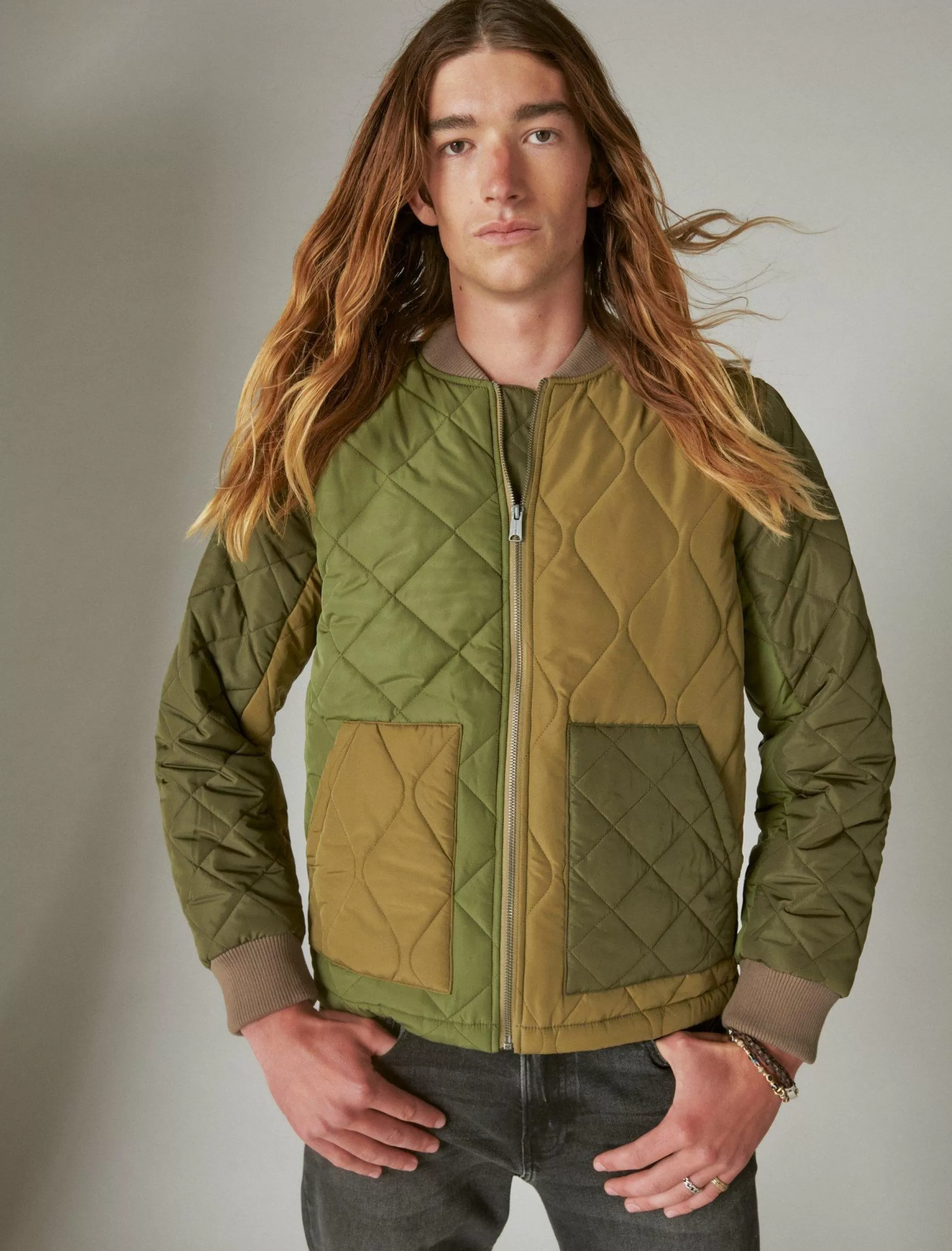 Lucky Brand Jackets & Outerwear*patchwork quilted bomber jacket olive multi