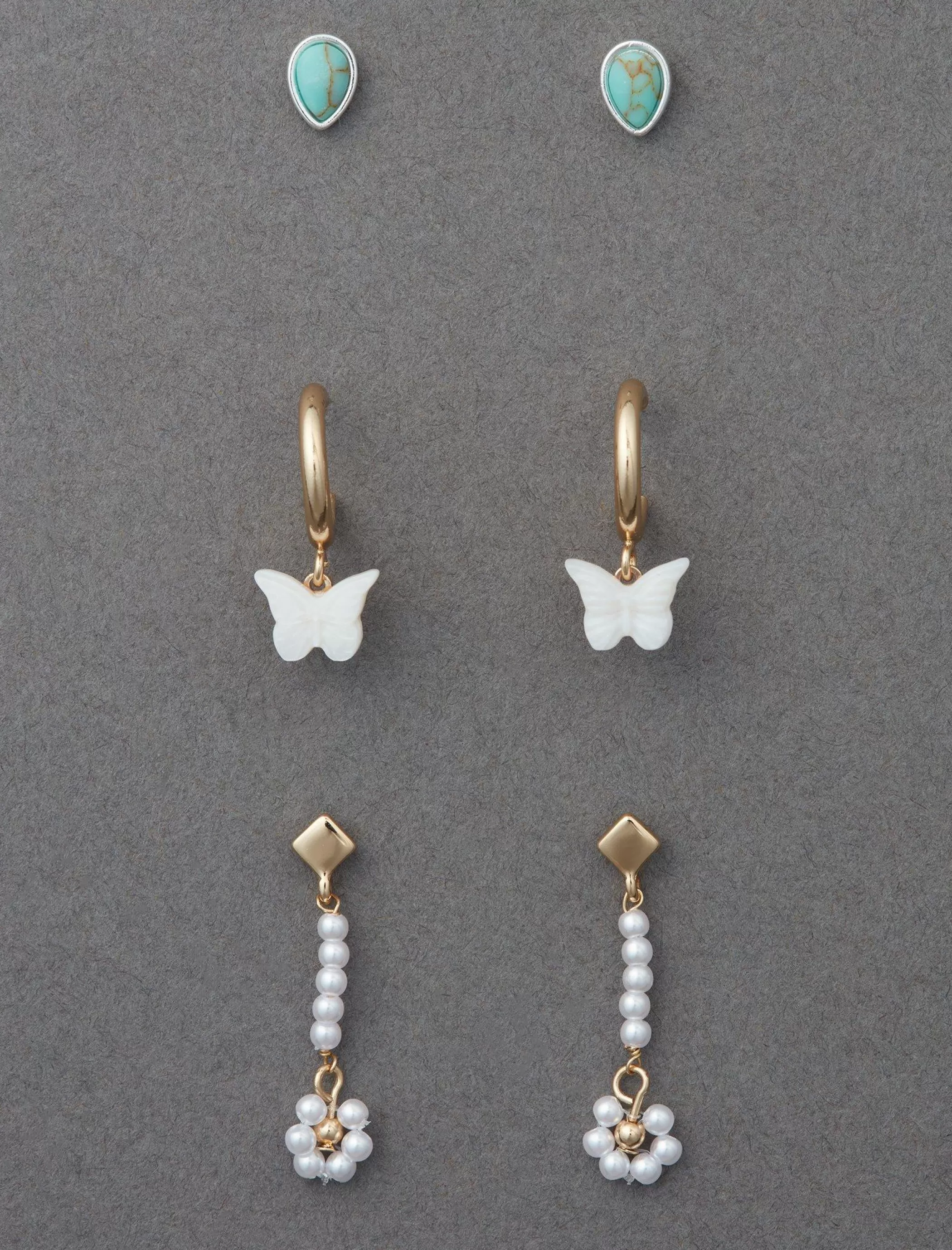 Lucky Brand Jewelry*pearl and butterfly earring trio two tone