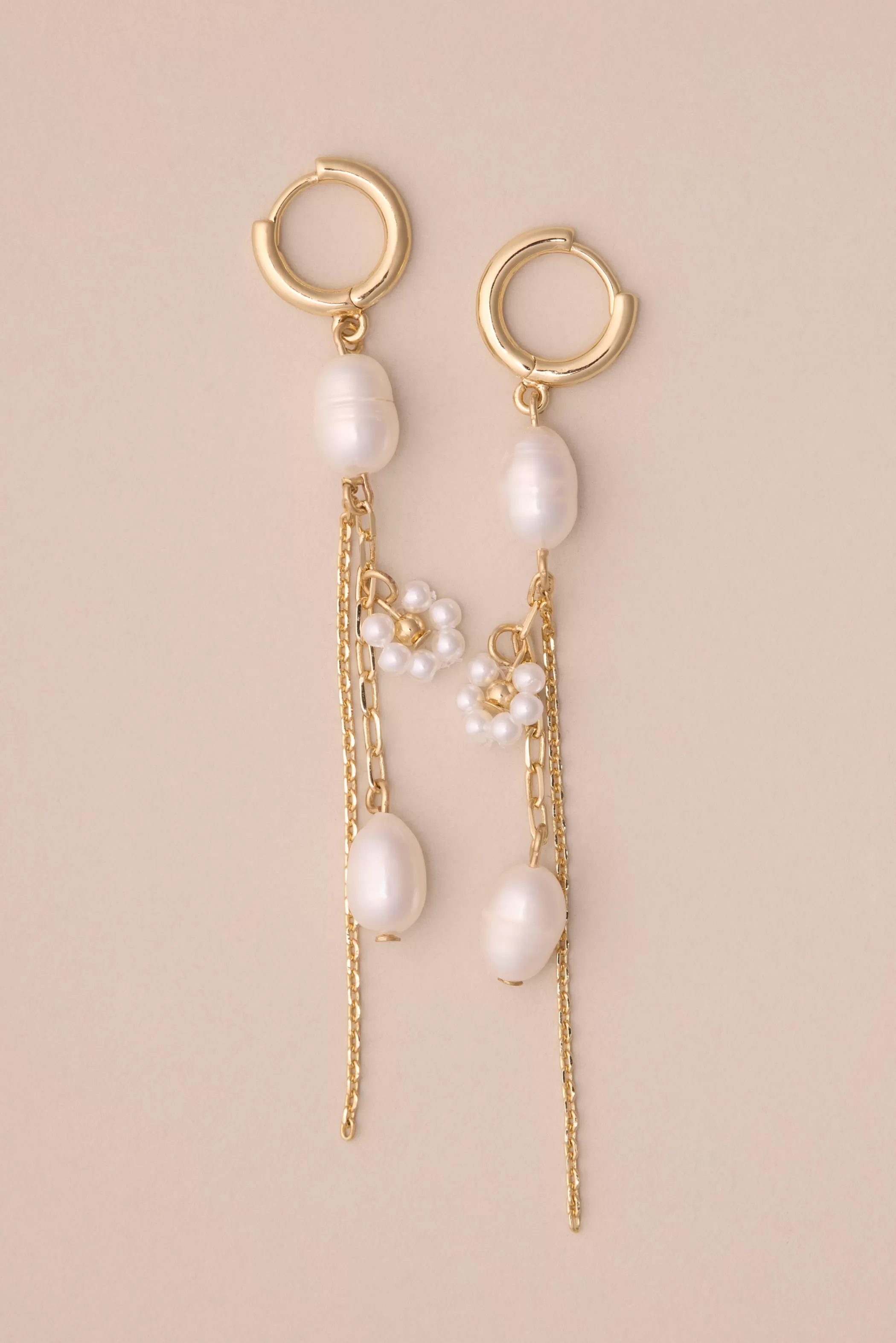 Lucky Brand Jewelry*pearl chain hoop fringe earring gold