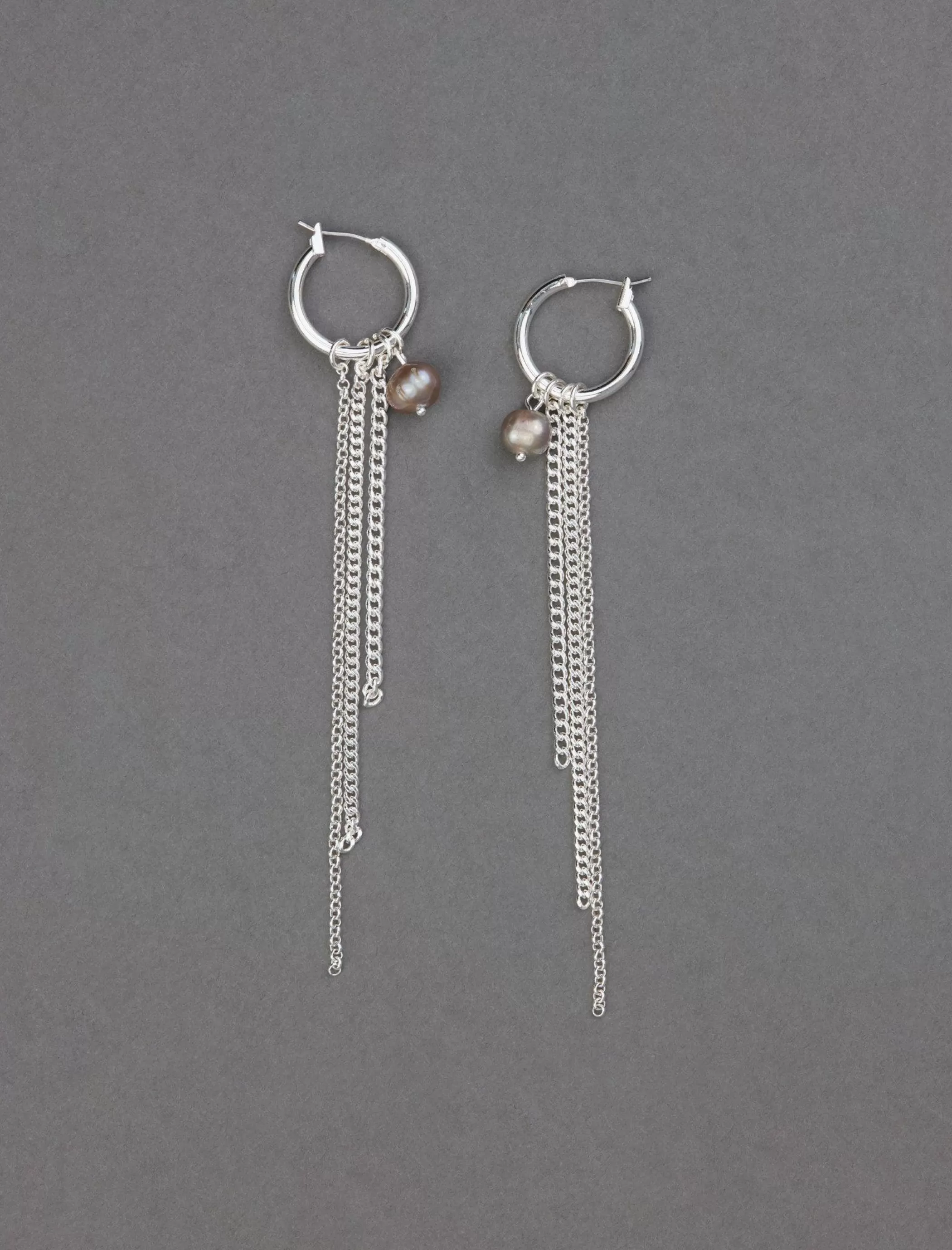 Lucky Brand Jewelry*pearl fringe hoop earring silver