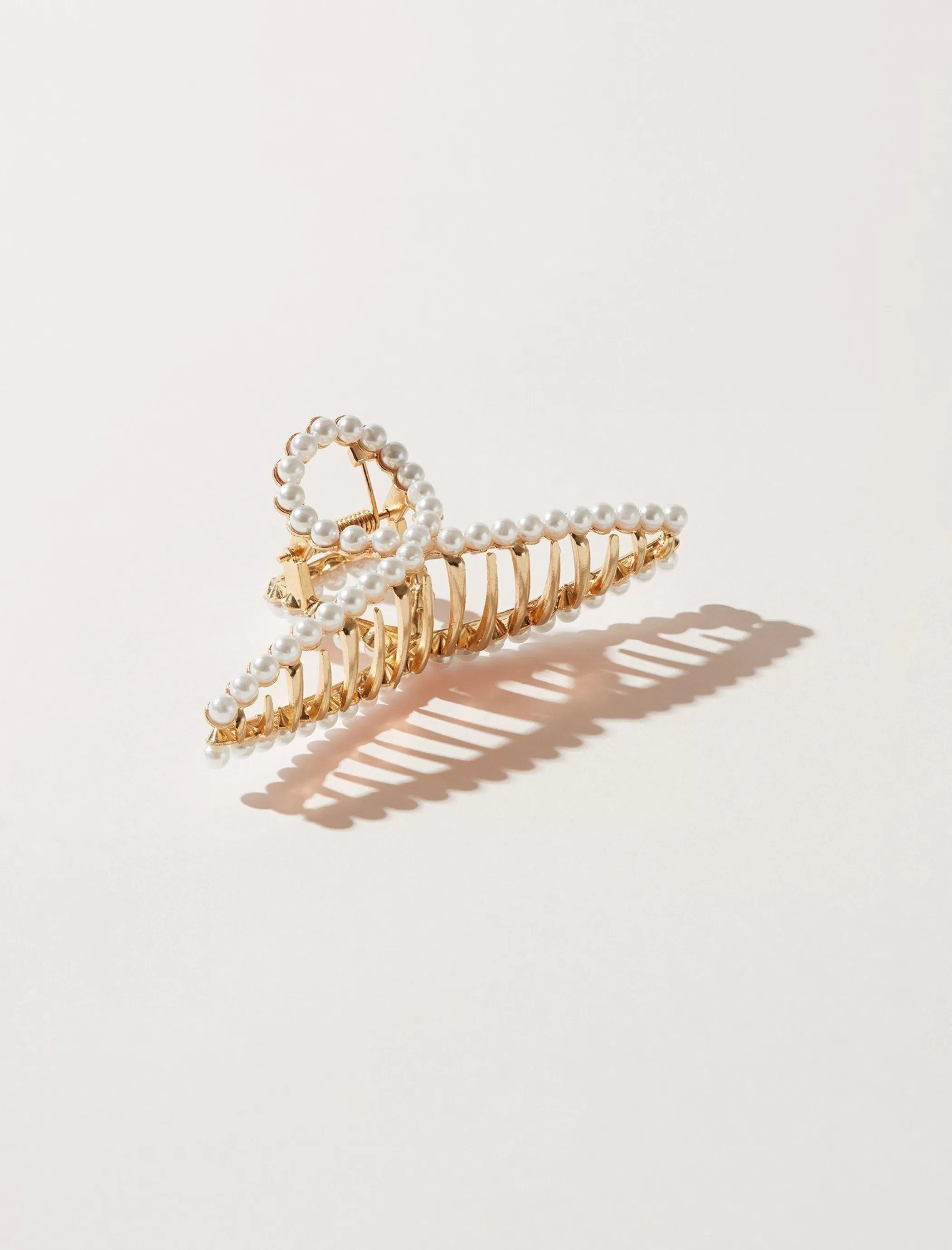 Lucky Brand Hair Accessories*pearl loop claw clip gold