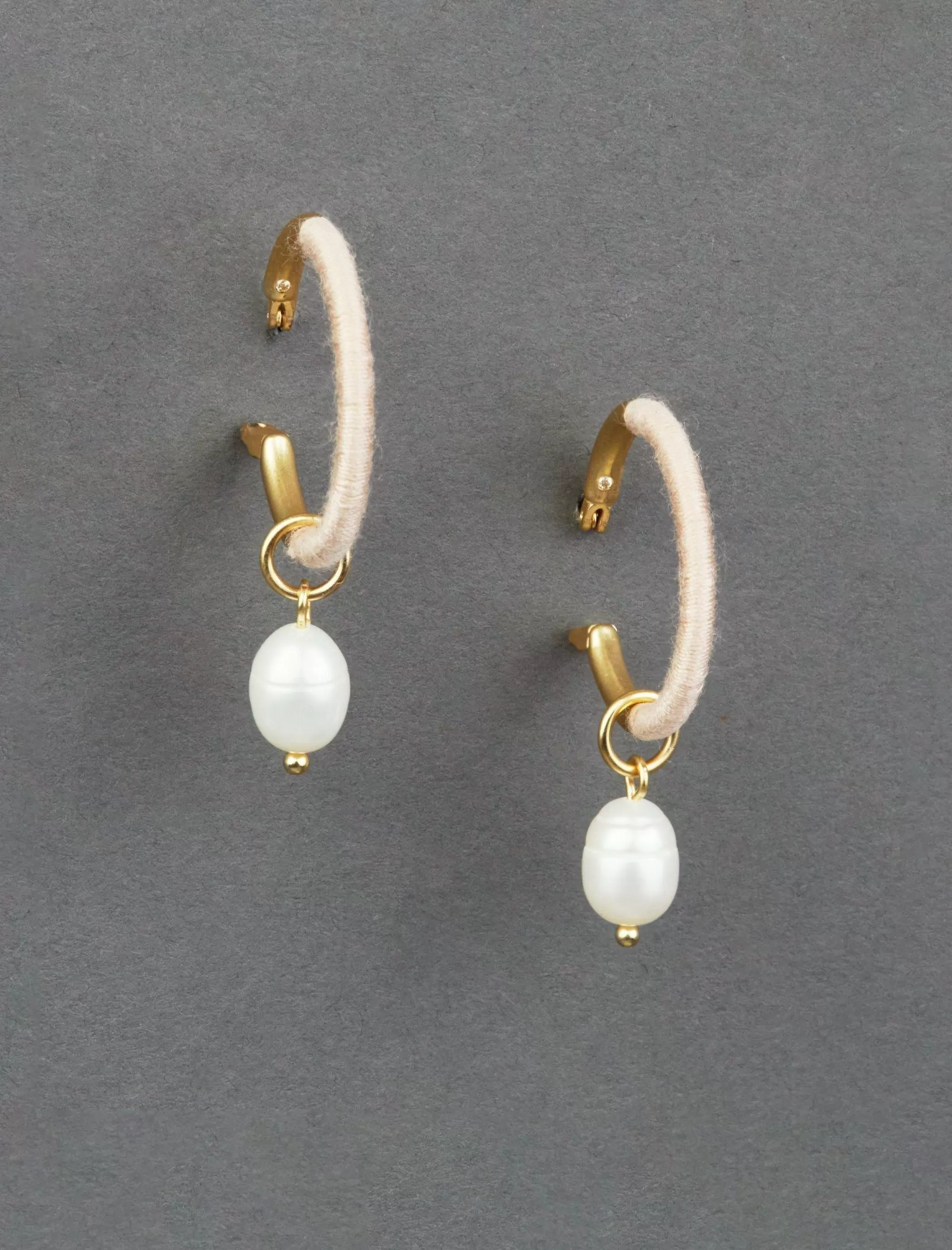 Lucky Brand Jewelry*pearl threaded hoop earring gold