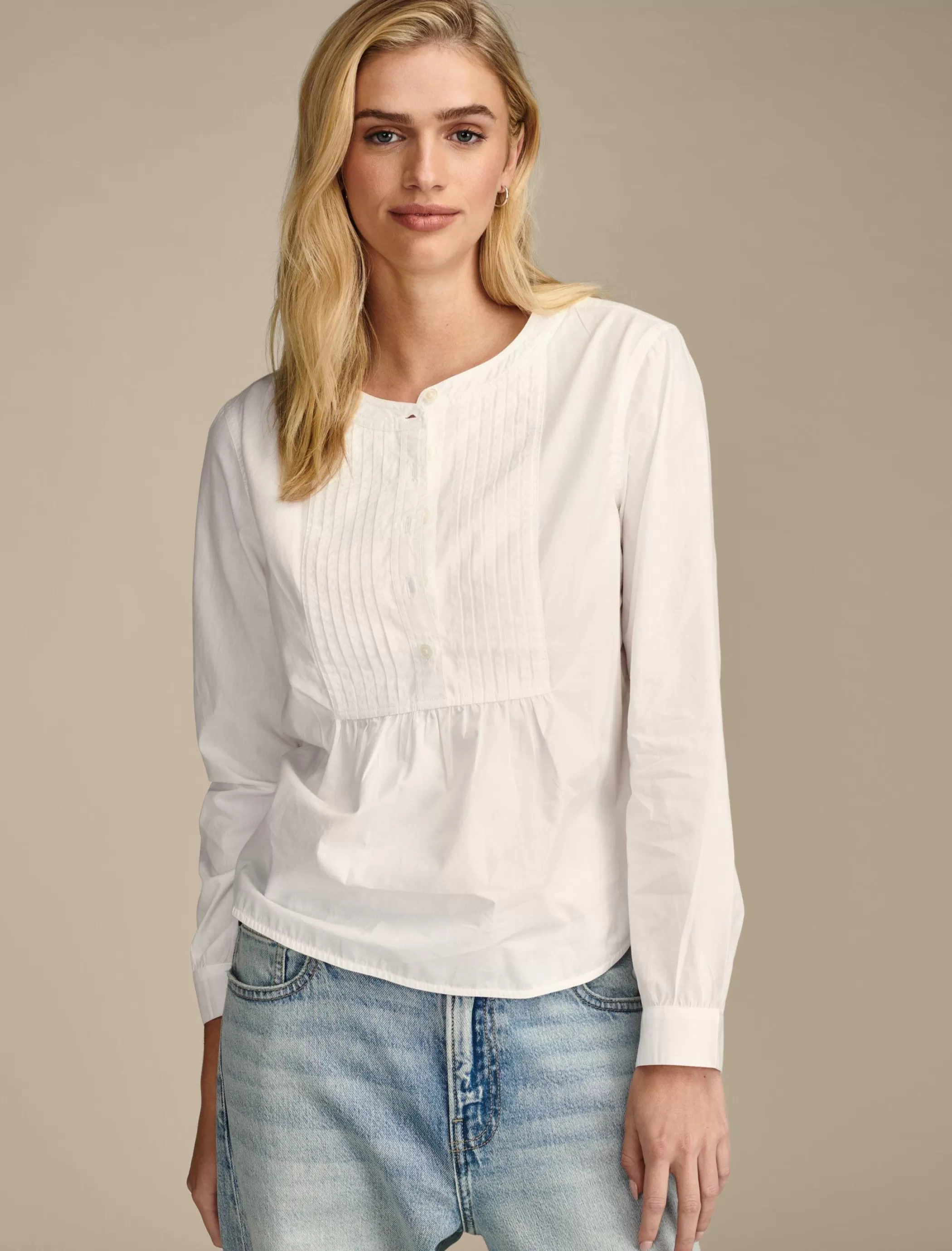 Lucky Brand Blouses*pintuck bib blouse bright white