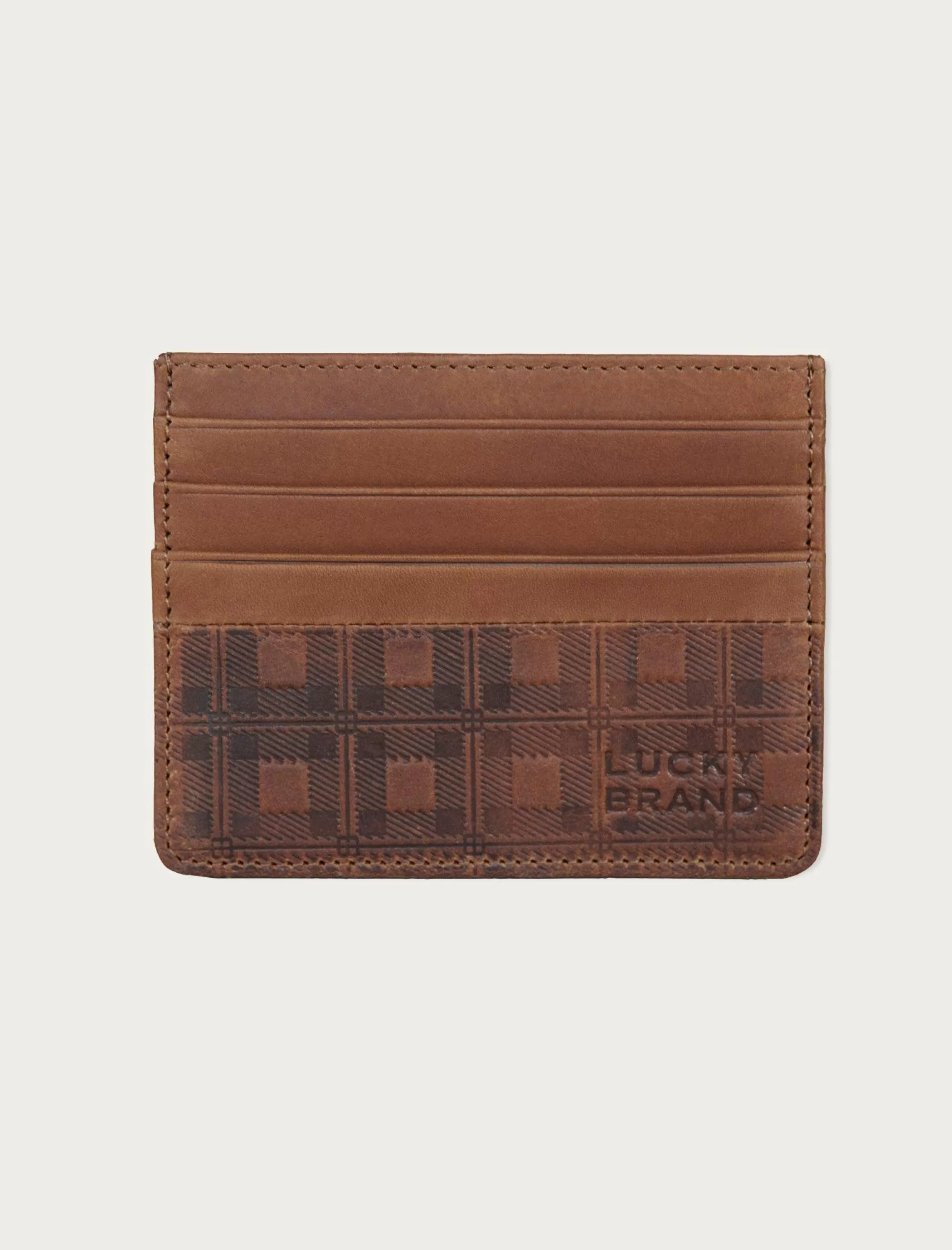 Lucky Brand Bags & Wallets*plaid embossed leather trifold wallet dark brown