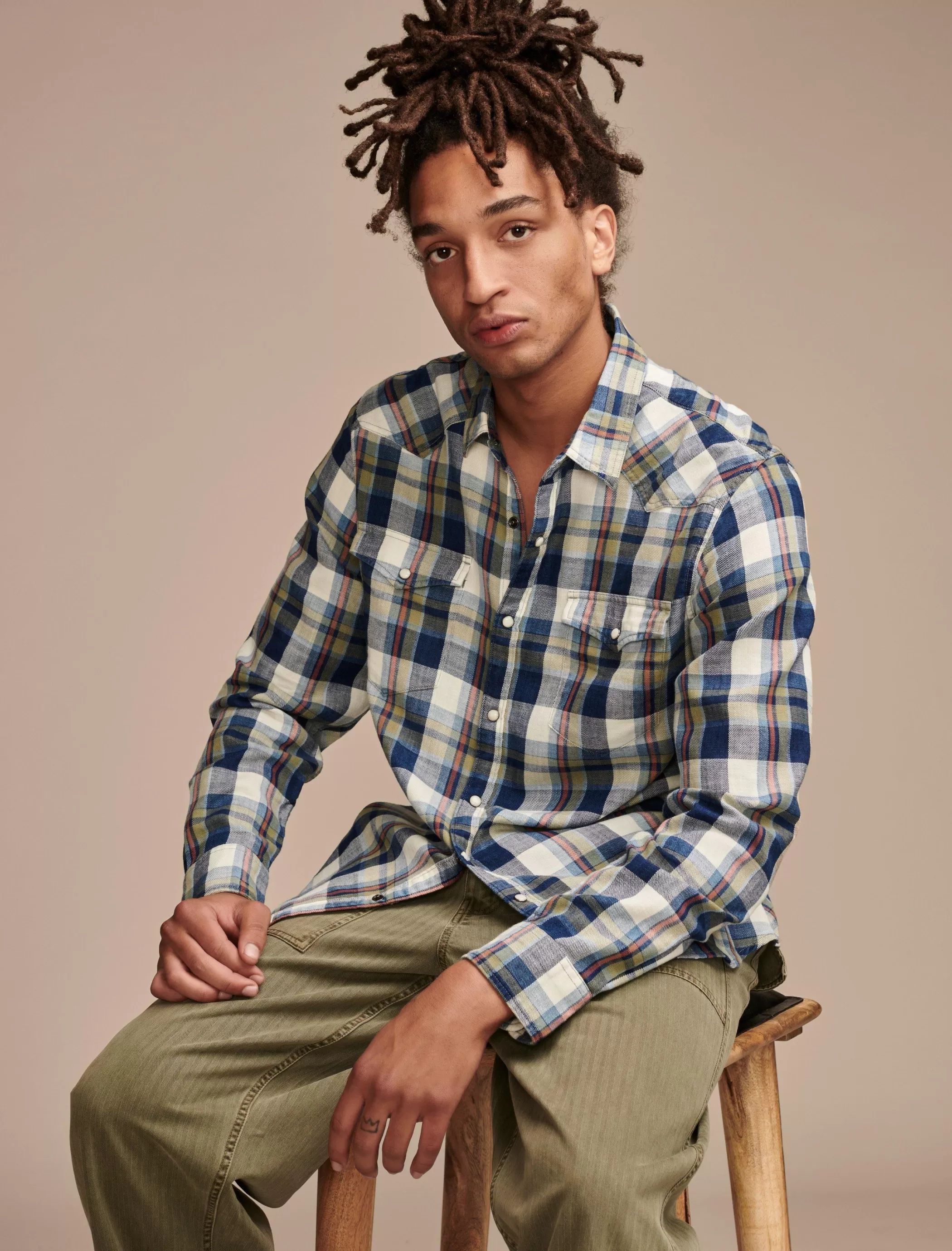 Lucky Brand Button-Downs*plaid indigo western shirt indigo/green