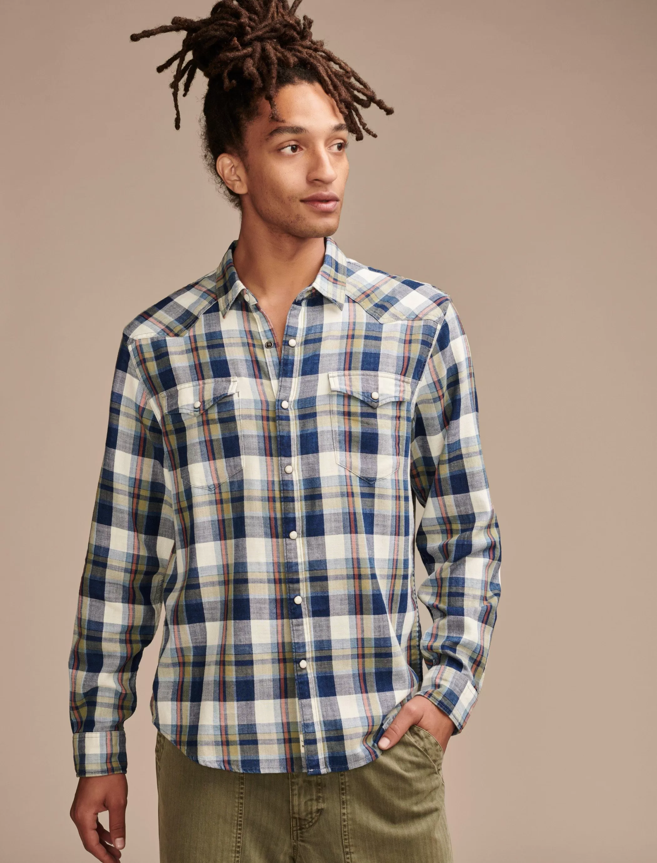 Lucky Brand Button-Downs*plaid indigo western shirt indigo/green