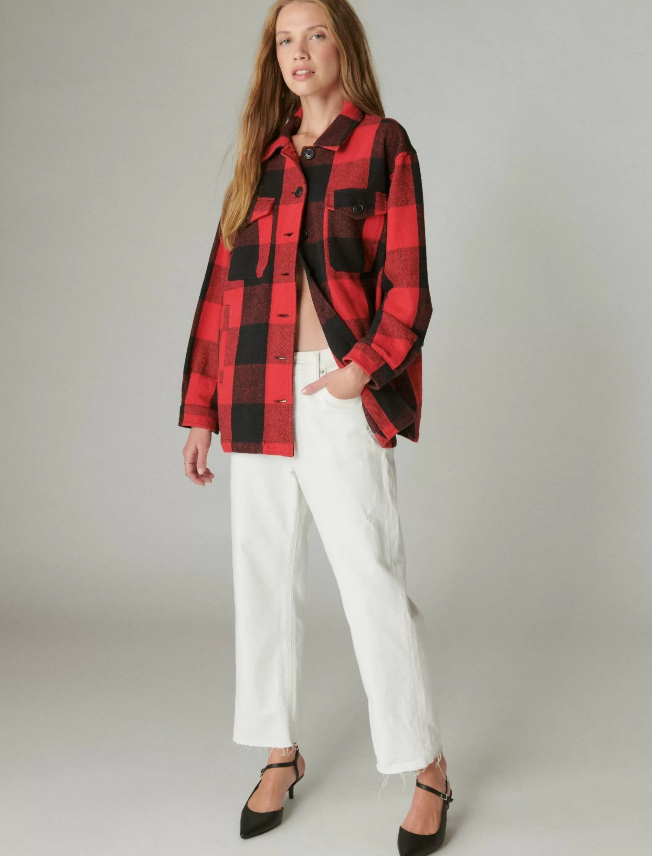 Lucky Brand Jackets & Outerwear*plaid oversized shirt jacket red multi