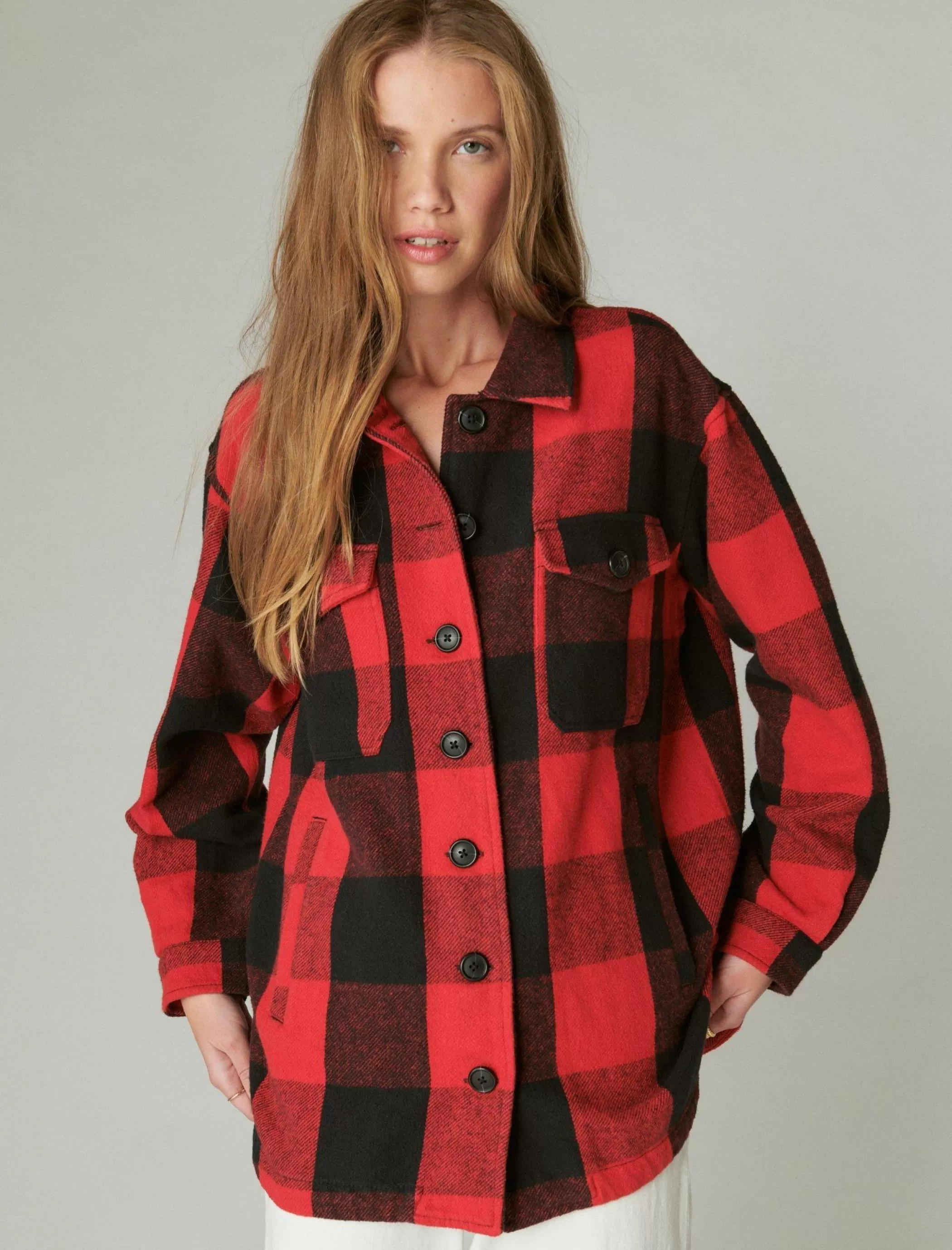 Lucky Brand Jackets & Outerwear*plaid oversized shirt jacket red multi