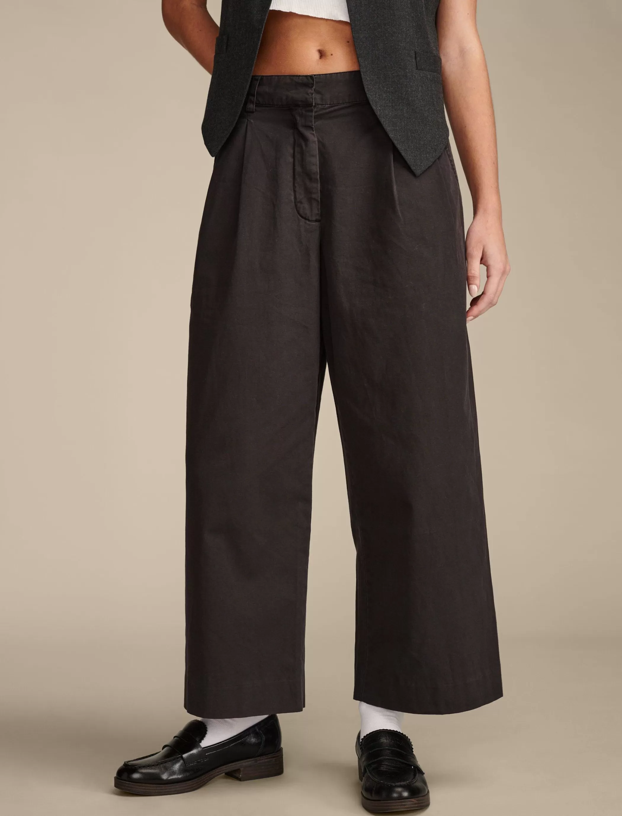 Lucky Brand Pants*pleated wide leg crop pant meteorite