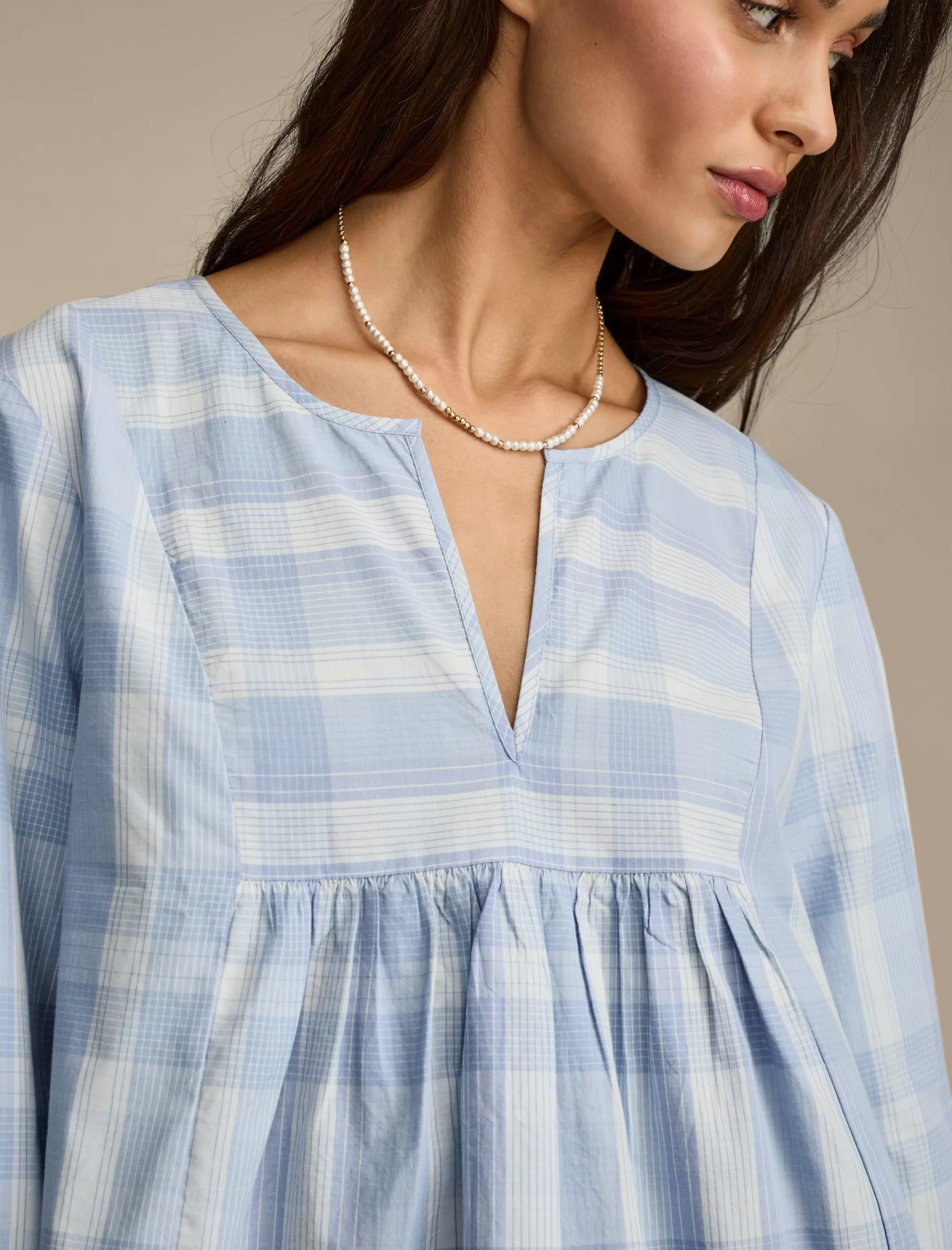 Lucky Brand Blouses*prep peasant blouse sky blue plaid