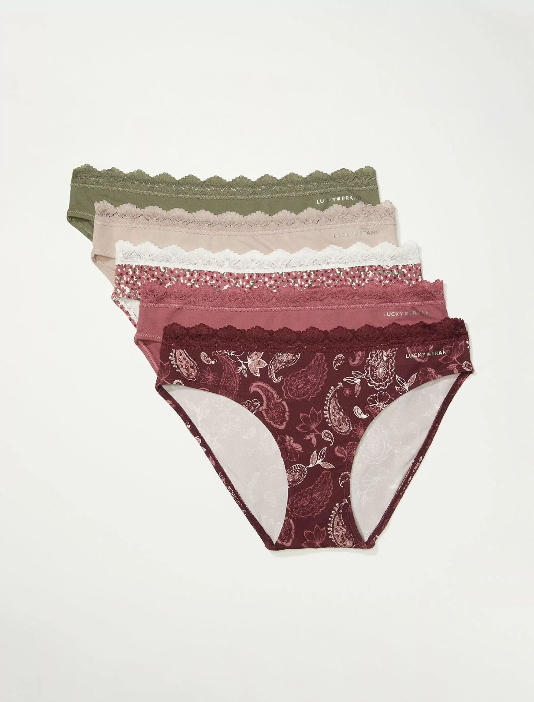 Lucky Brand Intimates & Sleepwear*pretty paisley lace bikini 5 pk light red