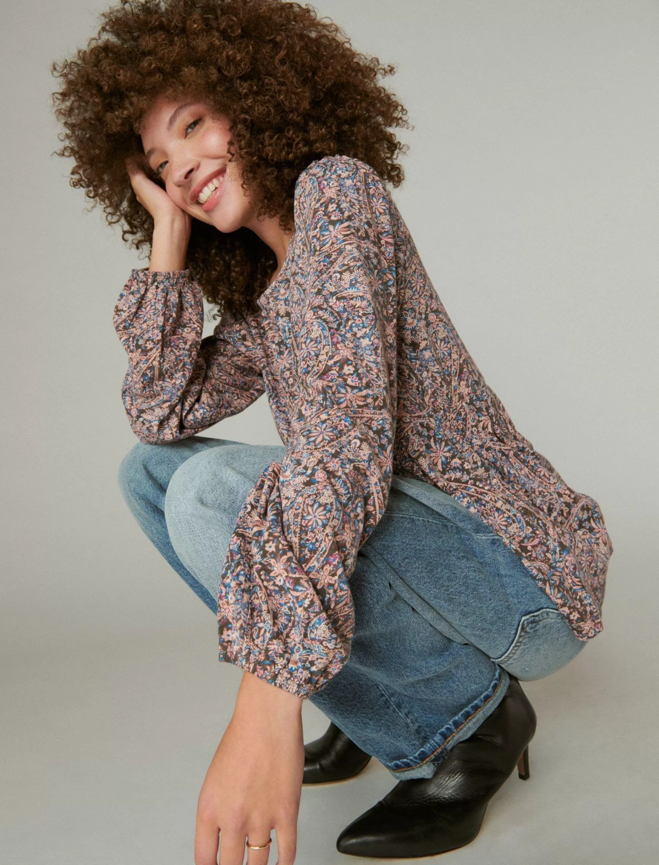 Lucky Brand Knit Tops | Blouses*printed babydoll top misty rose paisley