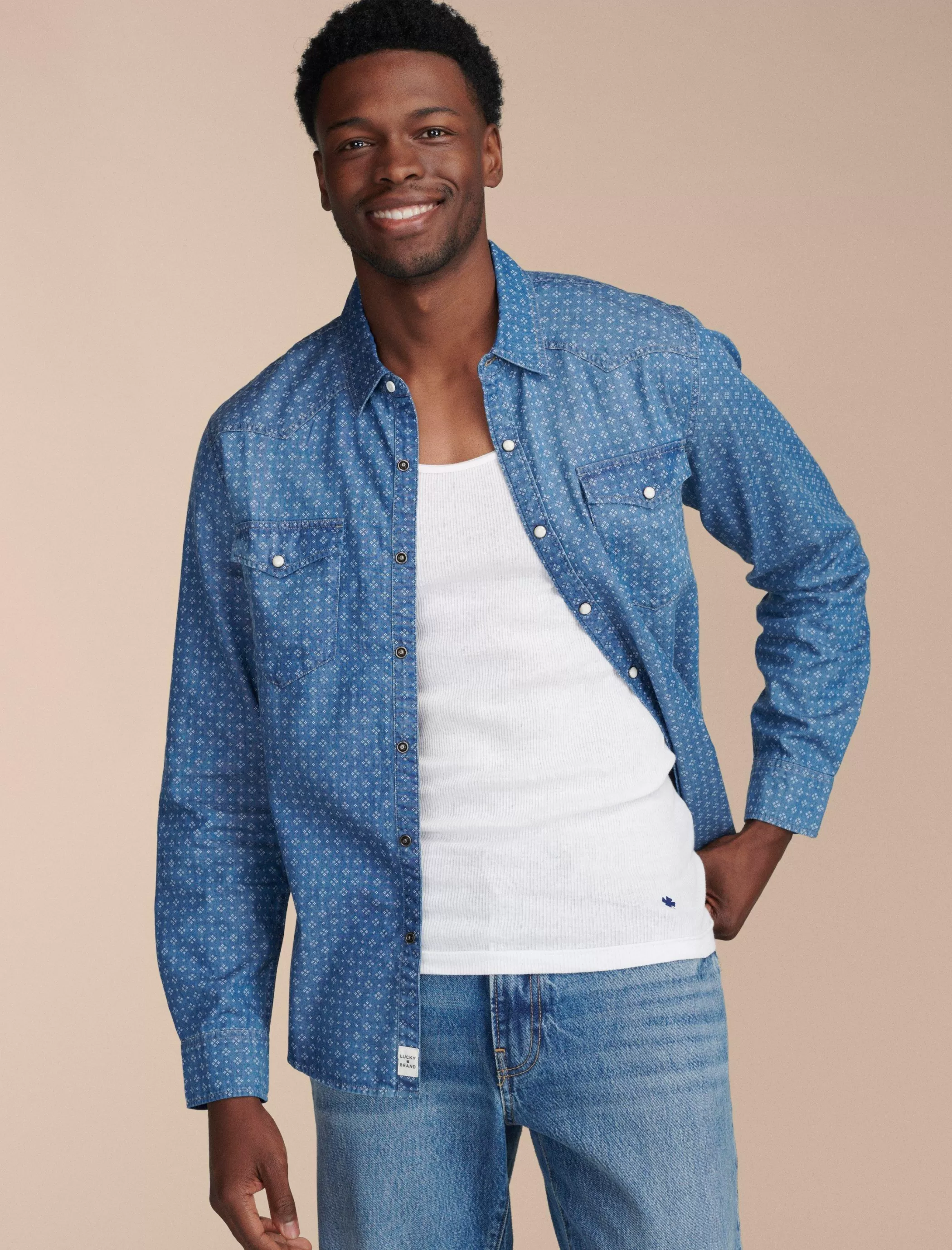 Lucky Brand Button-Downs*printed indigo western long sleeve shirt indigo print