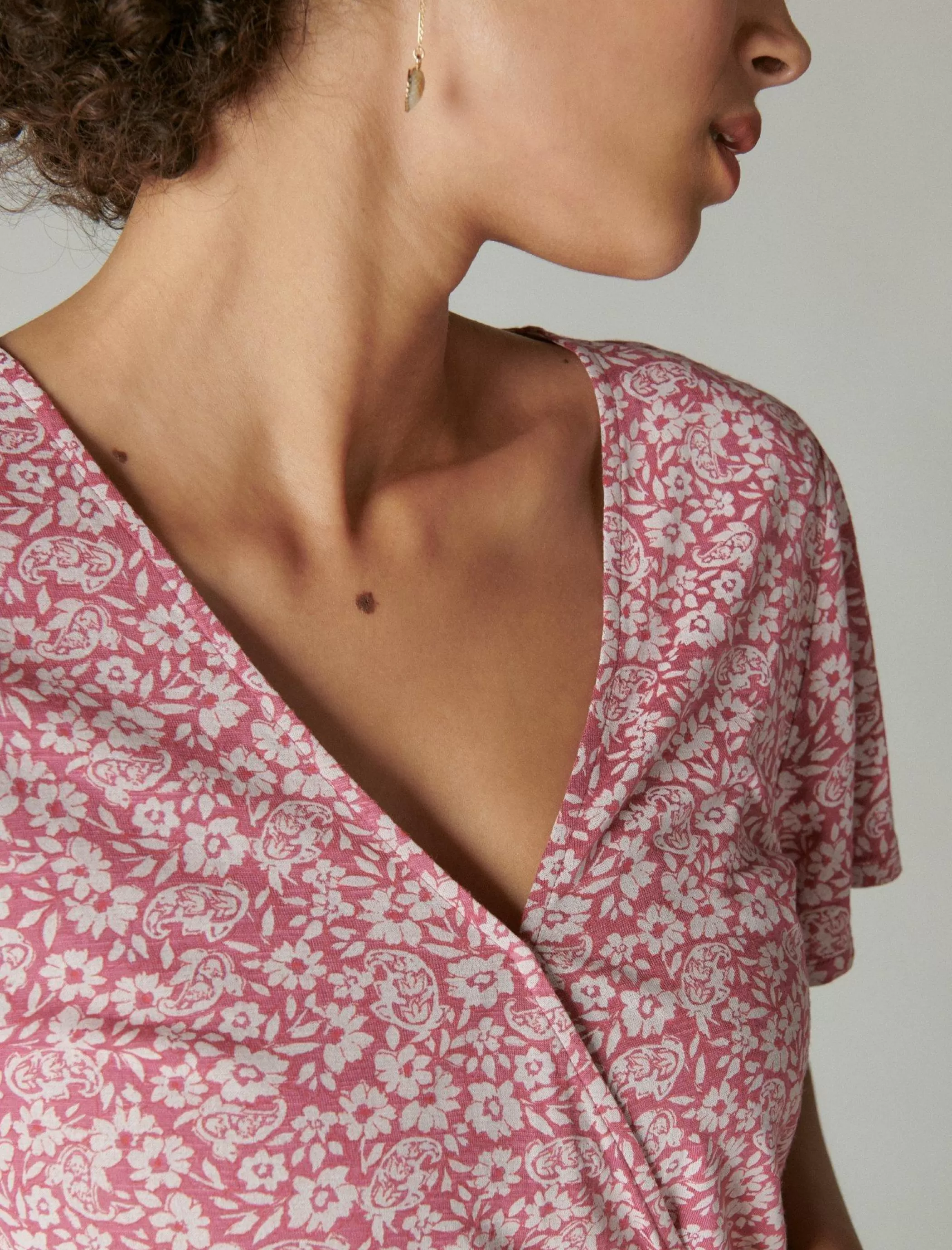 Lucky Brand Knit Tops*printed surplice top pink multi