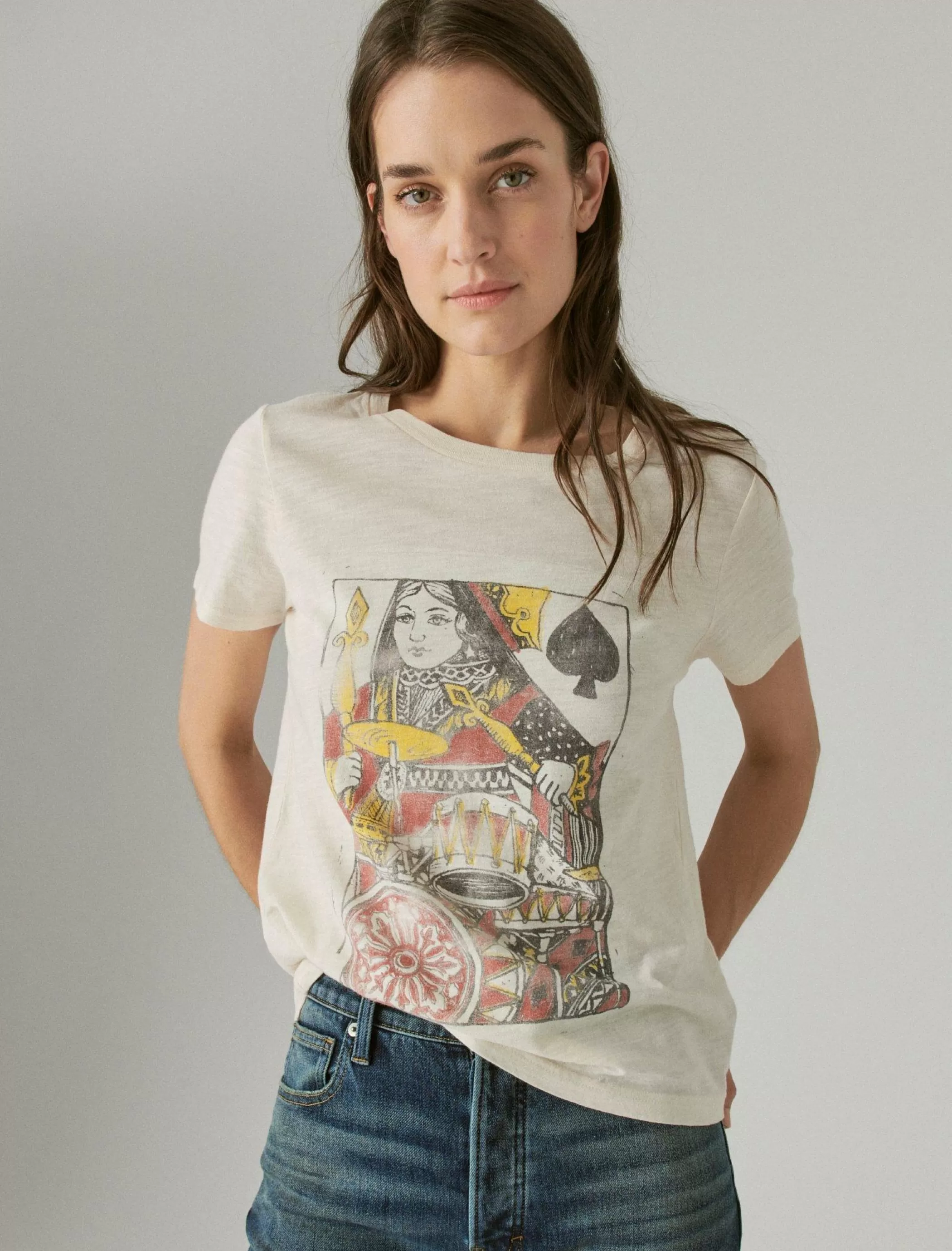 Lucky Brand Graphic Tees*queen of spades classic crew soft pink