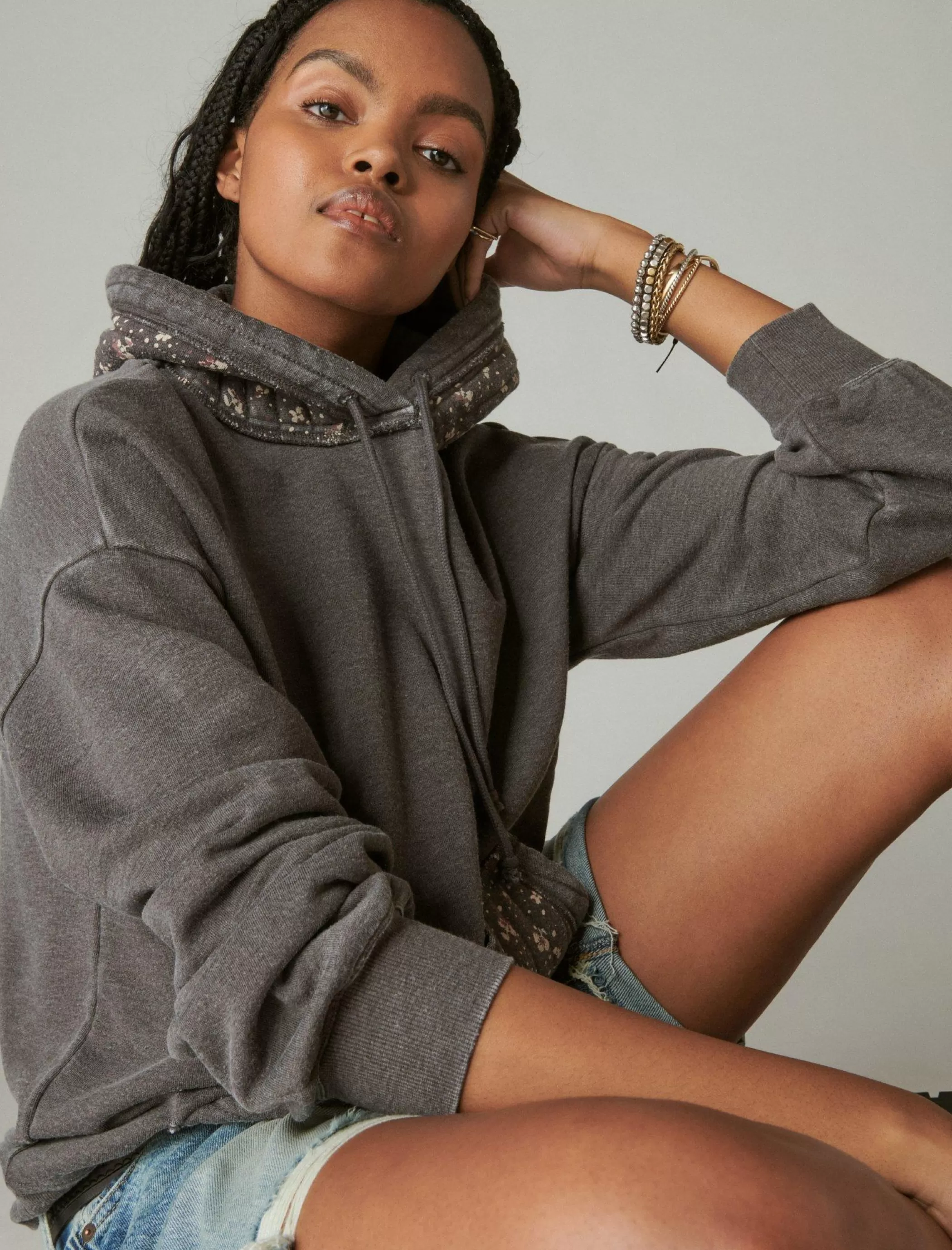 Lucky Brand Activewear*quilted patchwork hoodie raven multi