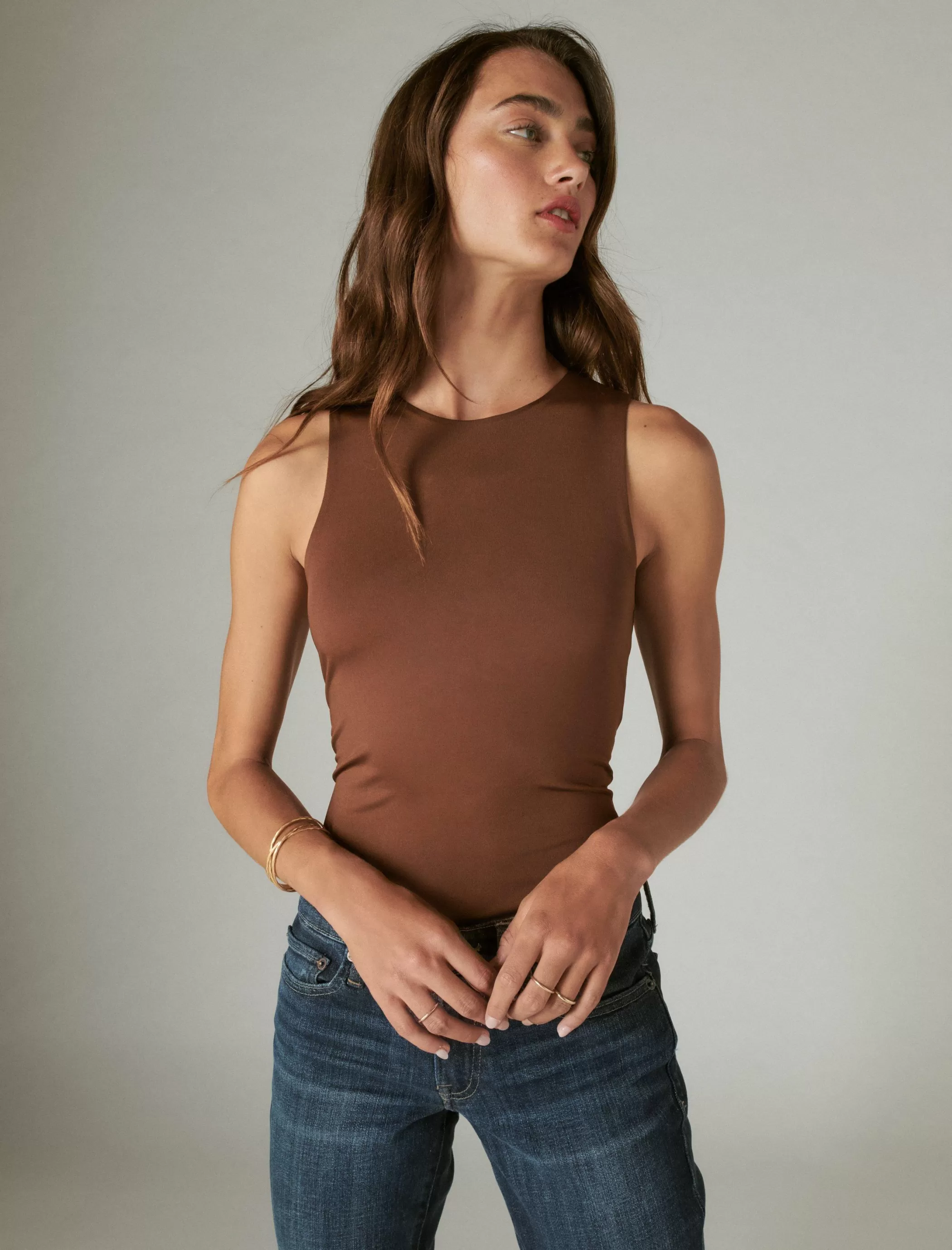 Lucky Brand Knit Tops*racer tank bodysuit brown