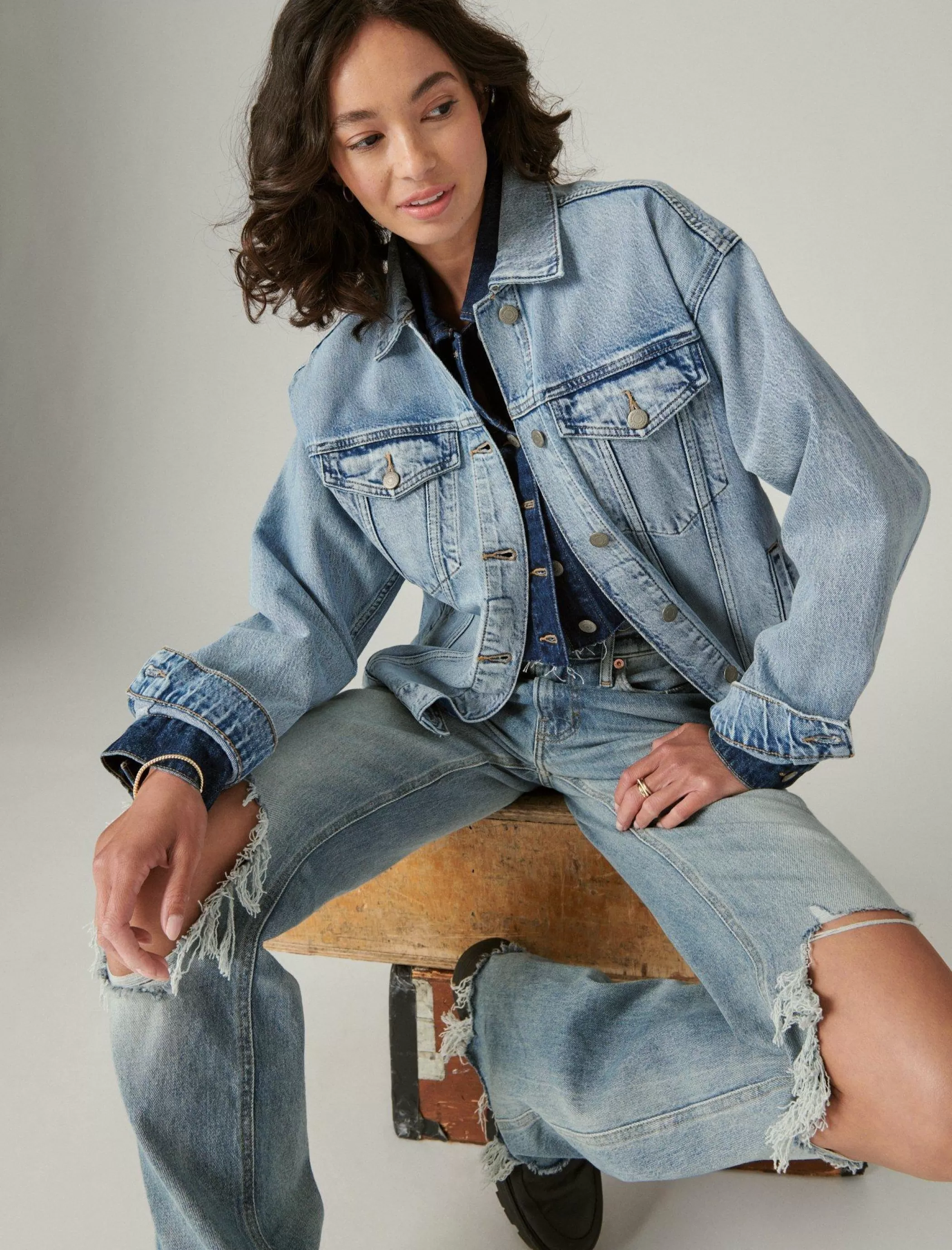 Lucky Brand Jackets & Outerwear*relaxed denim trucker jacket ripple