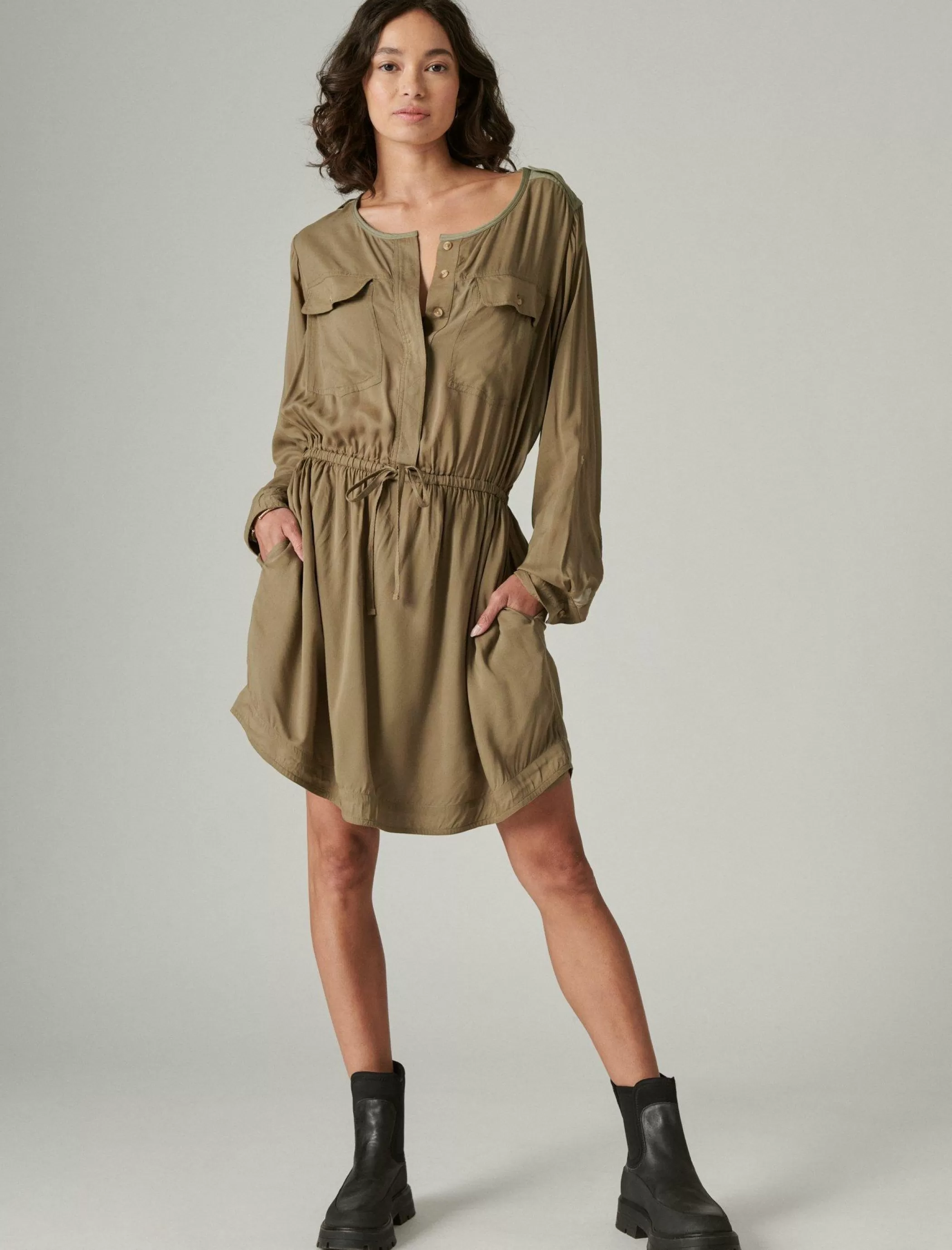 Lucky Brand Dresses*relaxed surplus shirtdress olive