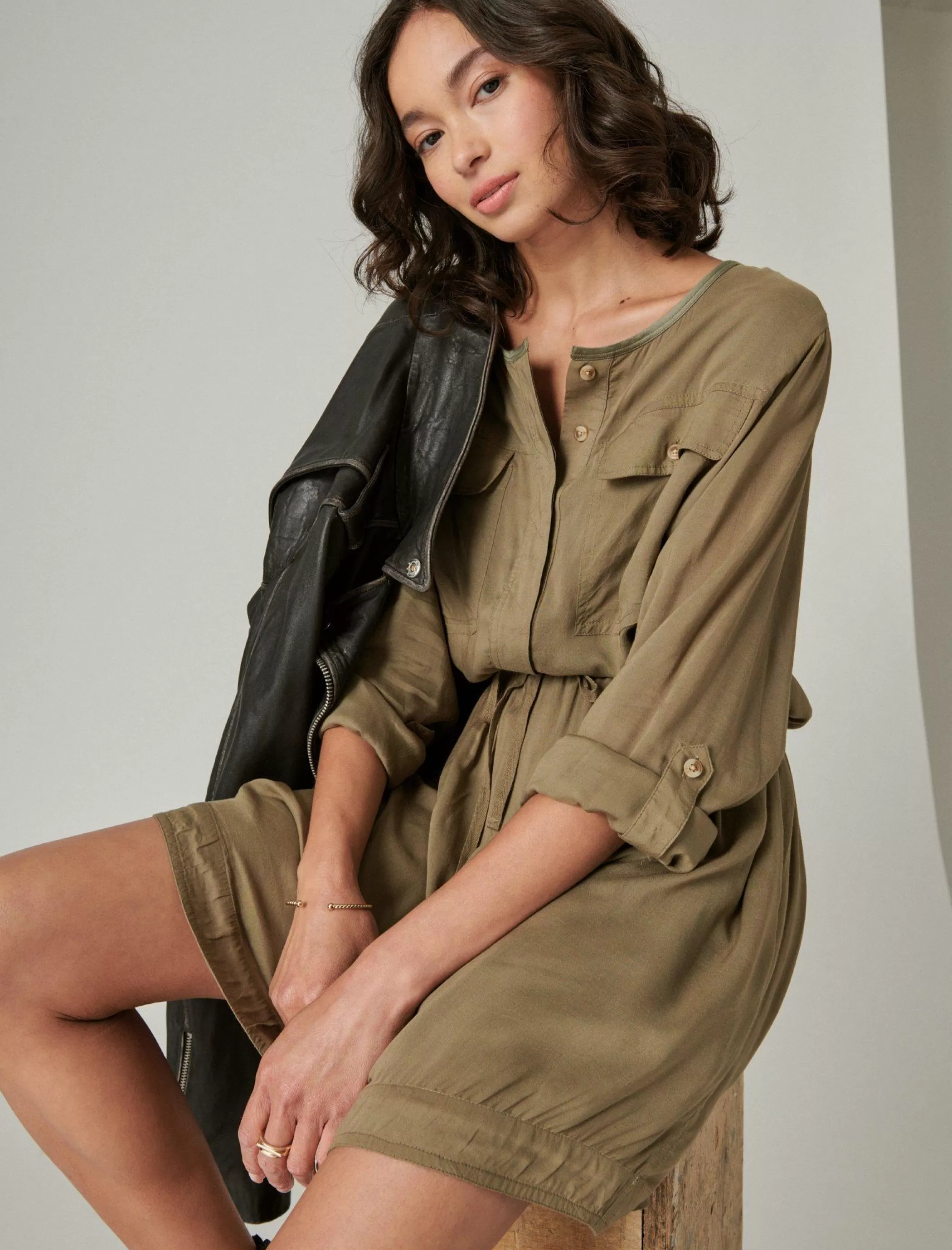 Lucky Brand Dresses*relaxed surplus shirtdress olive