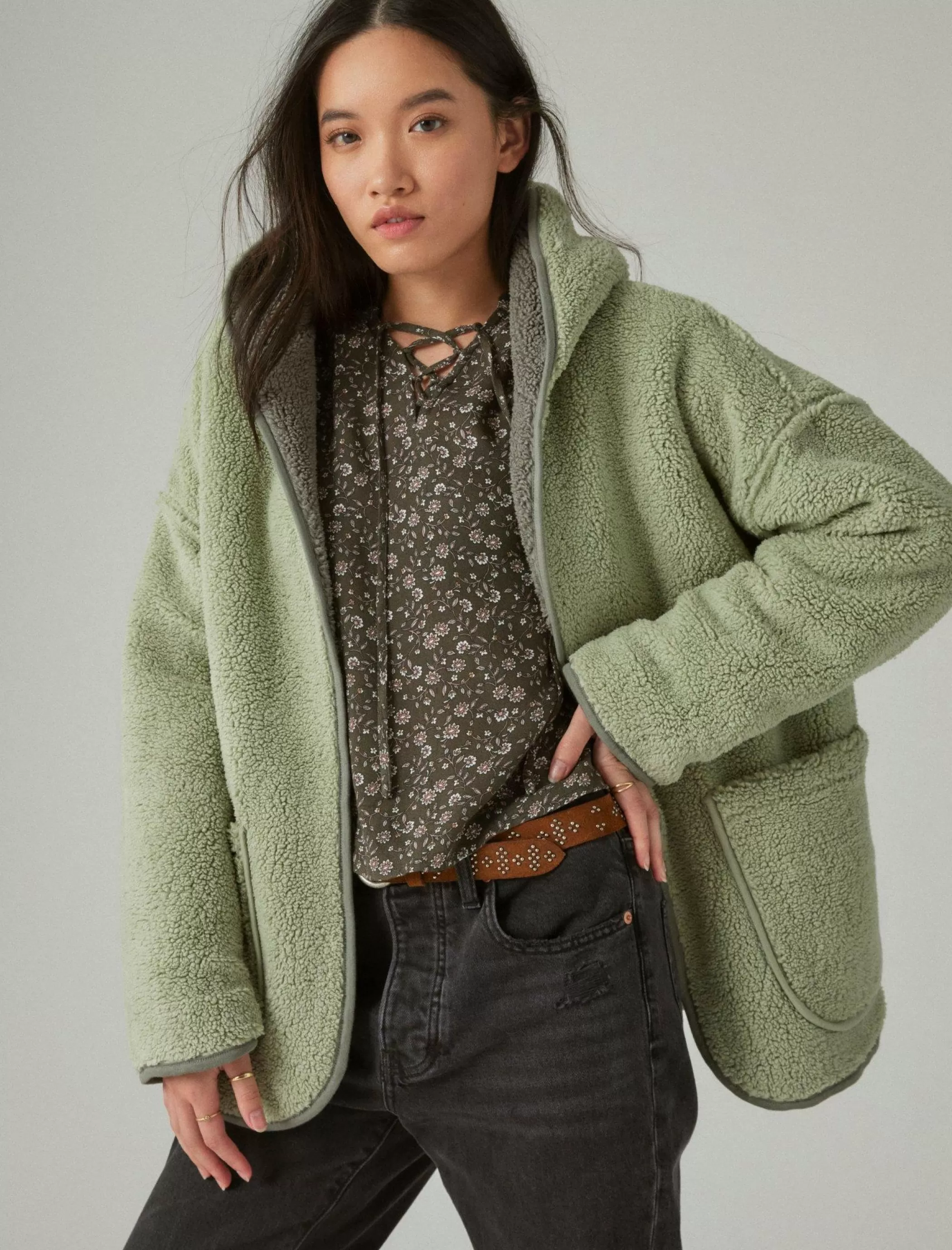 Lucky Brand Activewear*reversible hi-pile cardigan balsam green