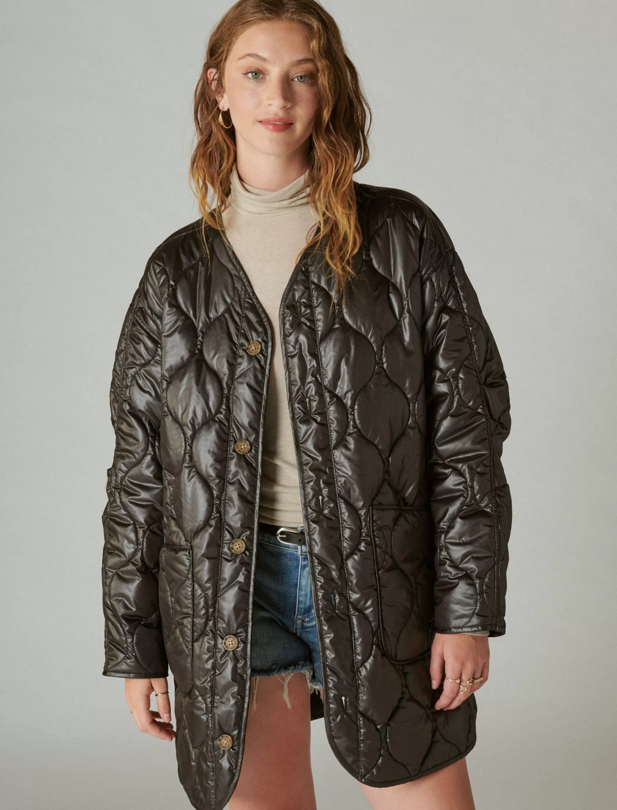 Lucky Brand Jackets & Outerwear*reversible shine quilted liner jacket black