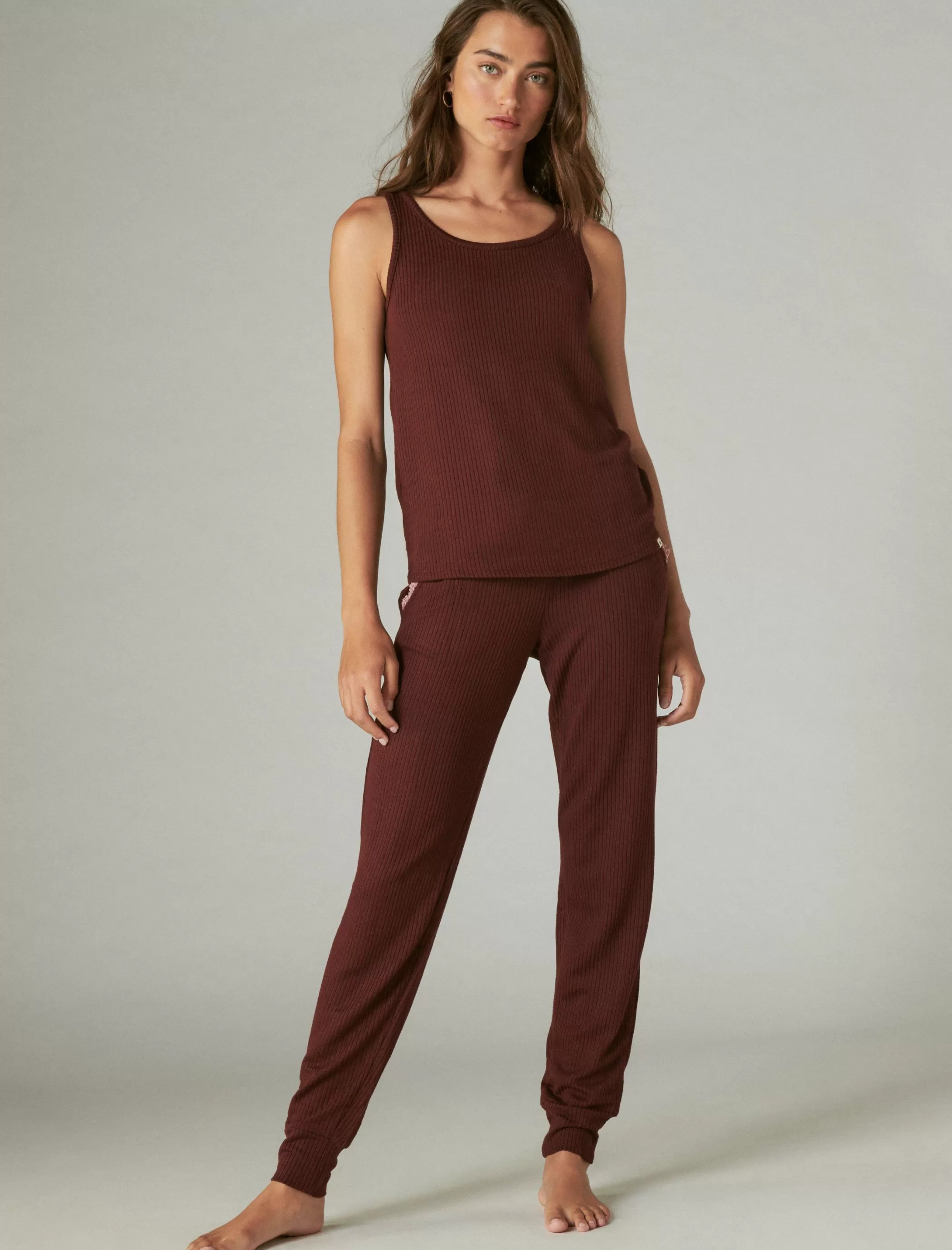 Lucky Brand Intimates & Sleepwear*ribbed tank & jogger sleep set dark pink