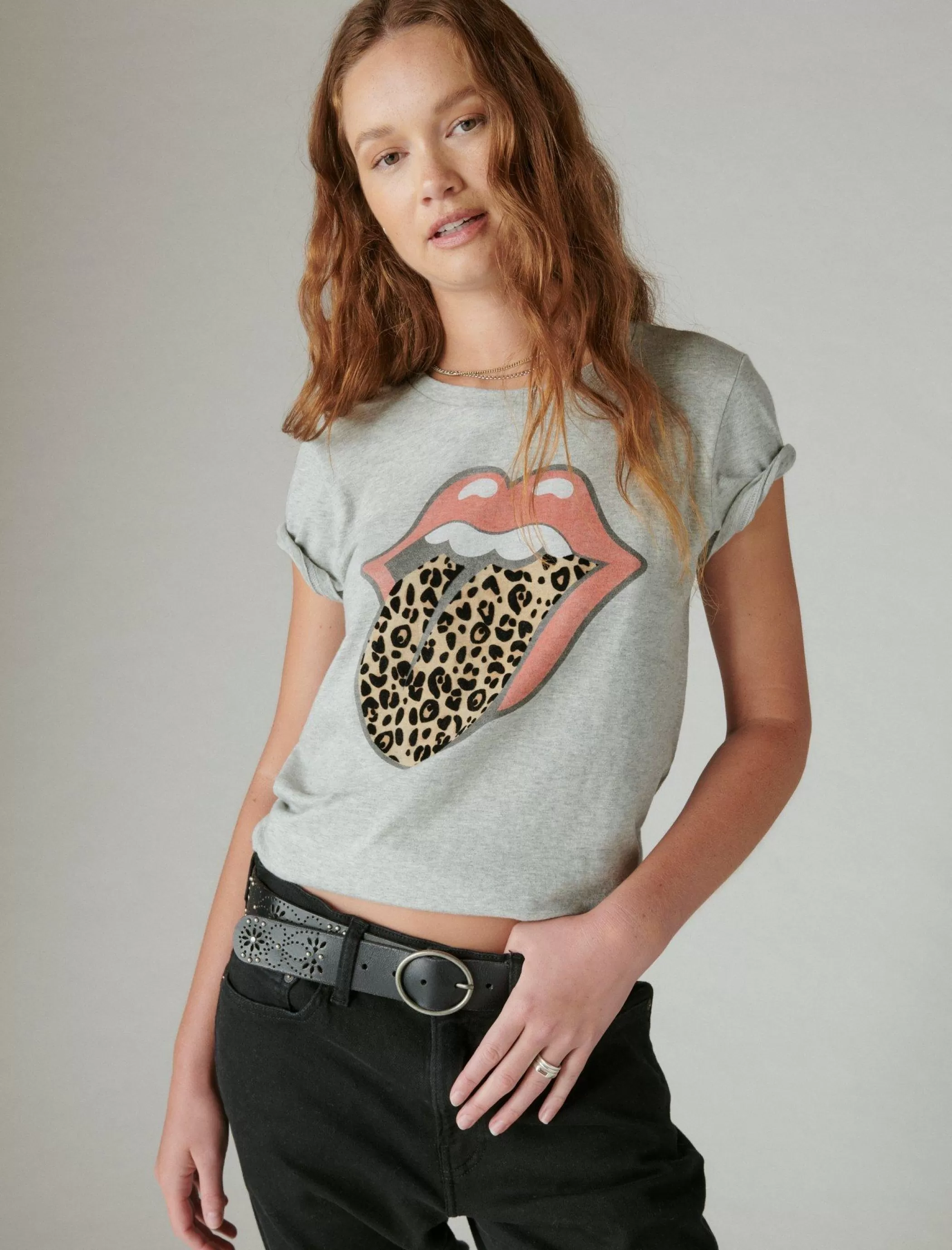 Lucky Brand Graphic Tees*rolling stones animal lips light heather gray