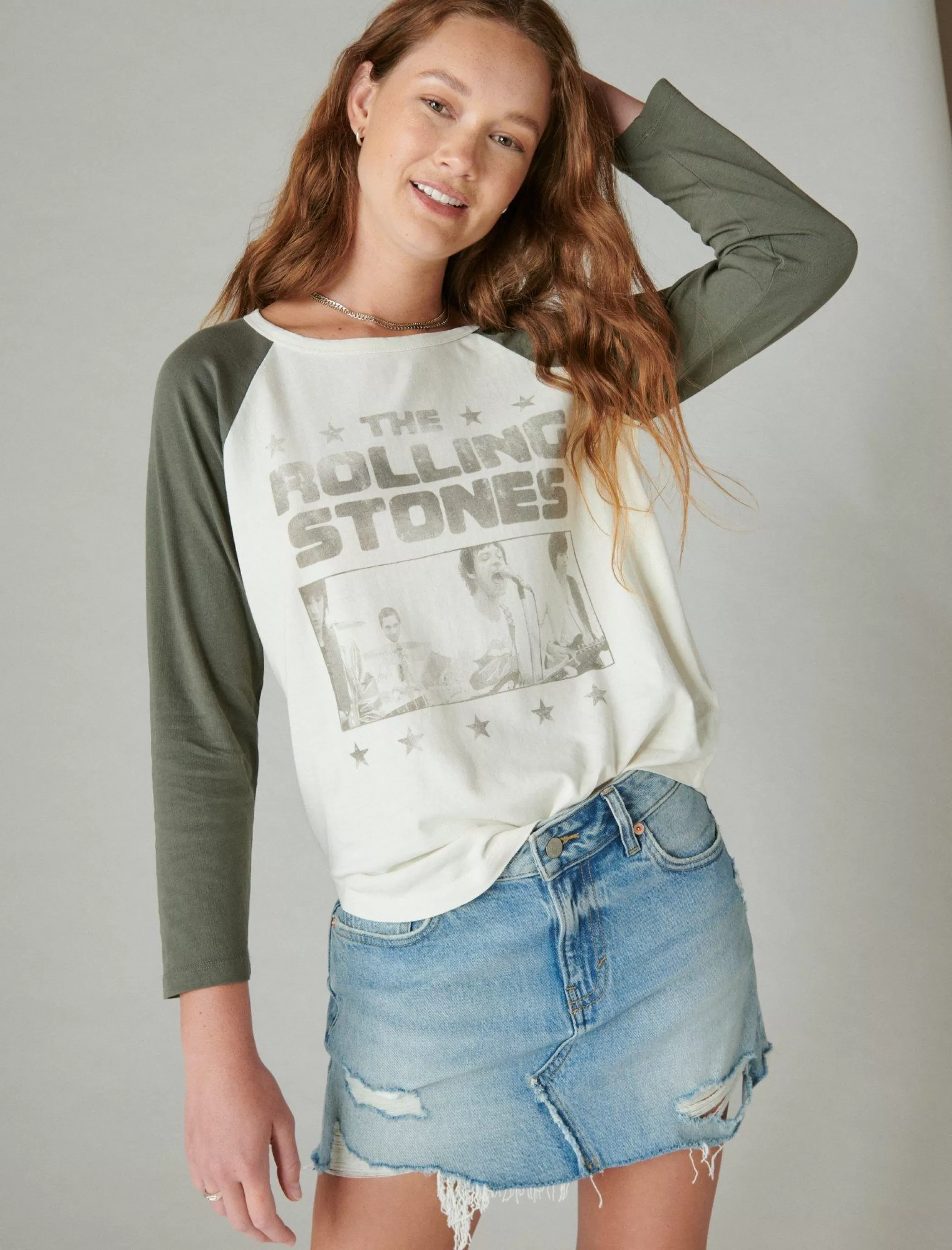 Lucky Brand Graphic Tees*rolling stones ticket raglan tee egret